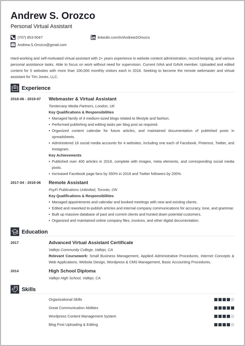 Virtual Assistant Resume Template Word Document Microsft
