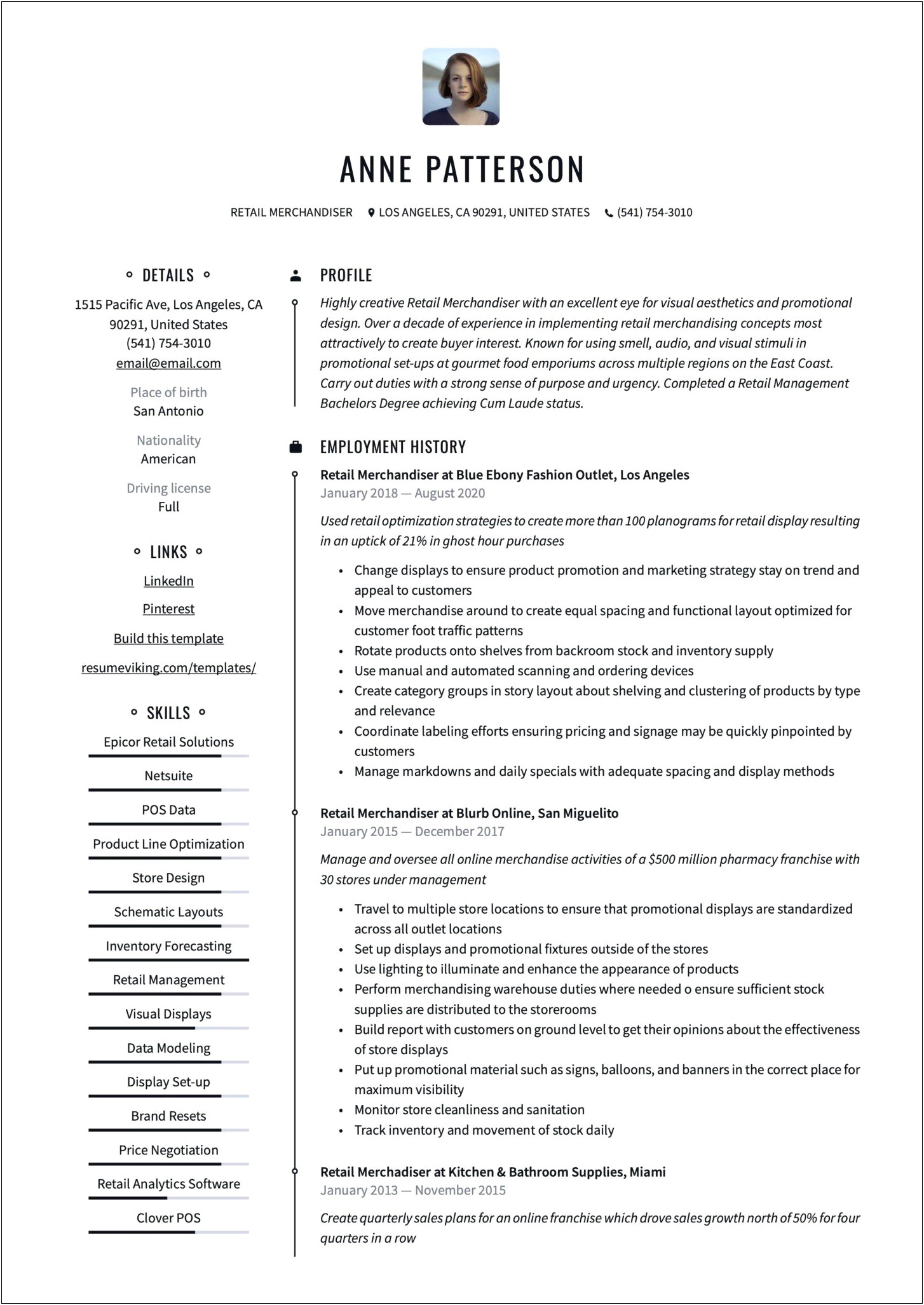 Visual Merchandiser Retail Job Description Resume