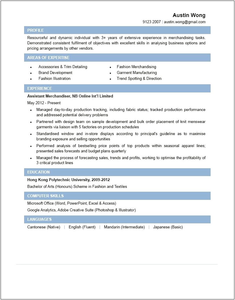 Visual Merchandising Job Duties For Resume