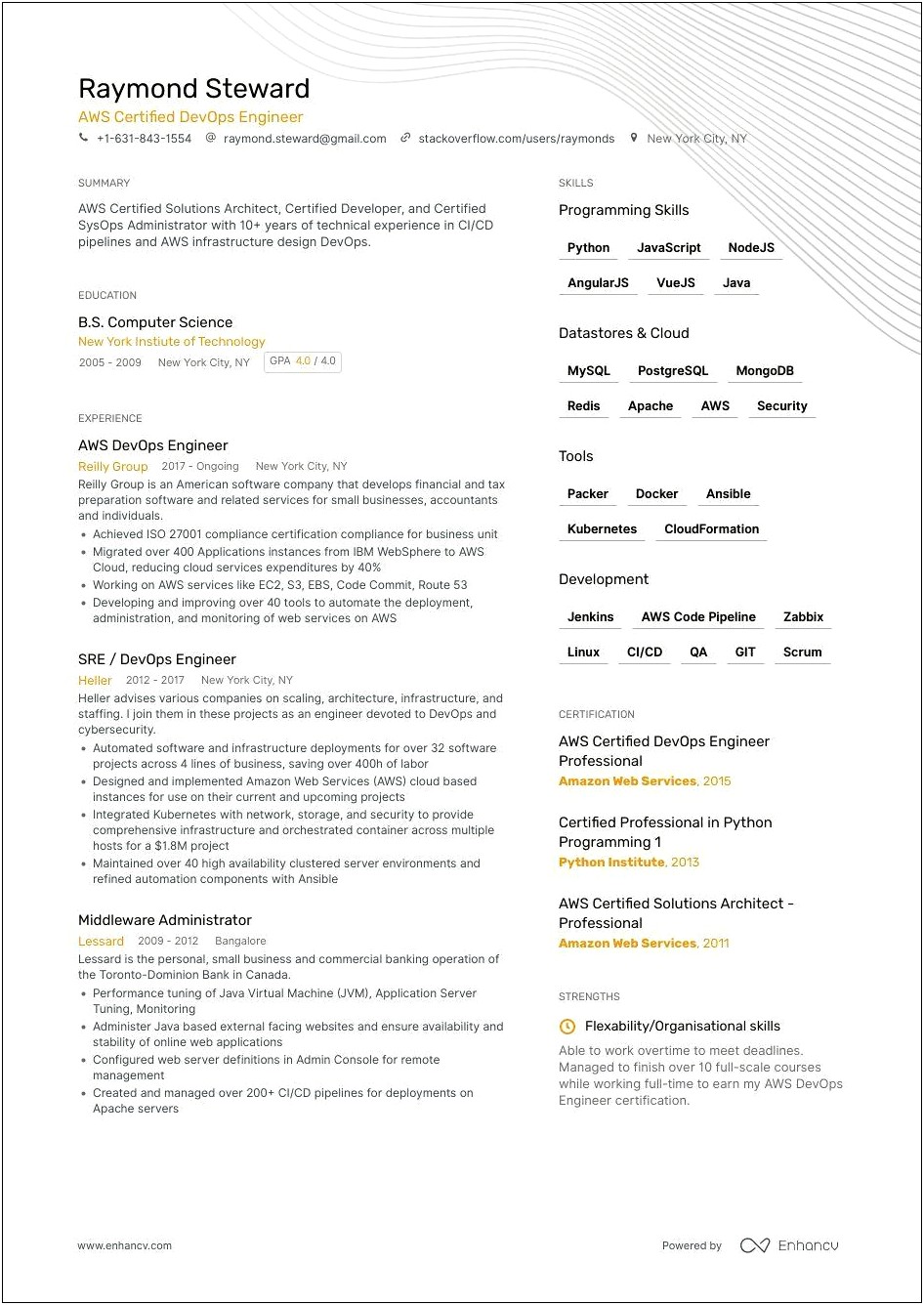 Visual Studio Technology Devops Resume Sample