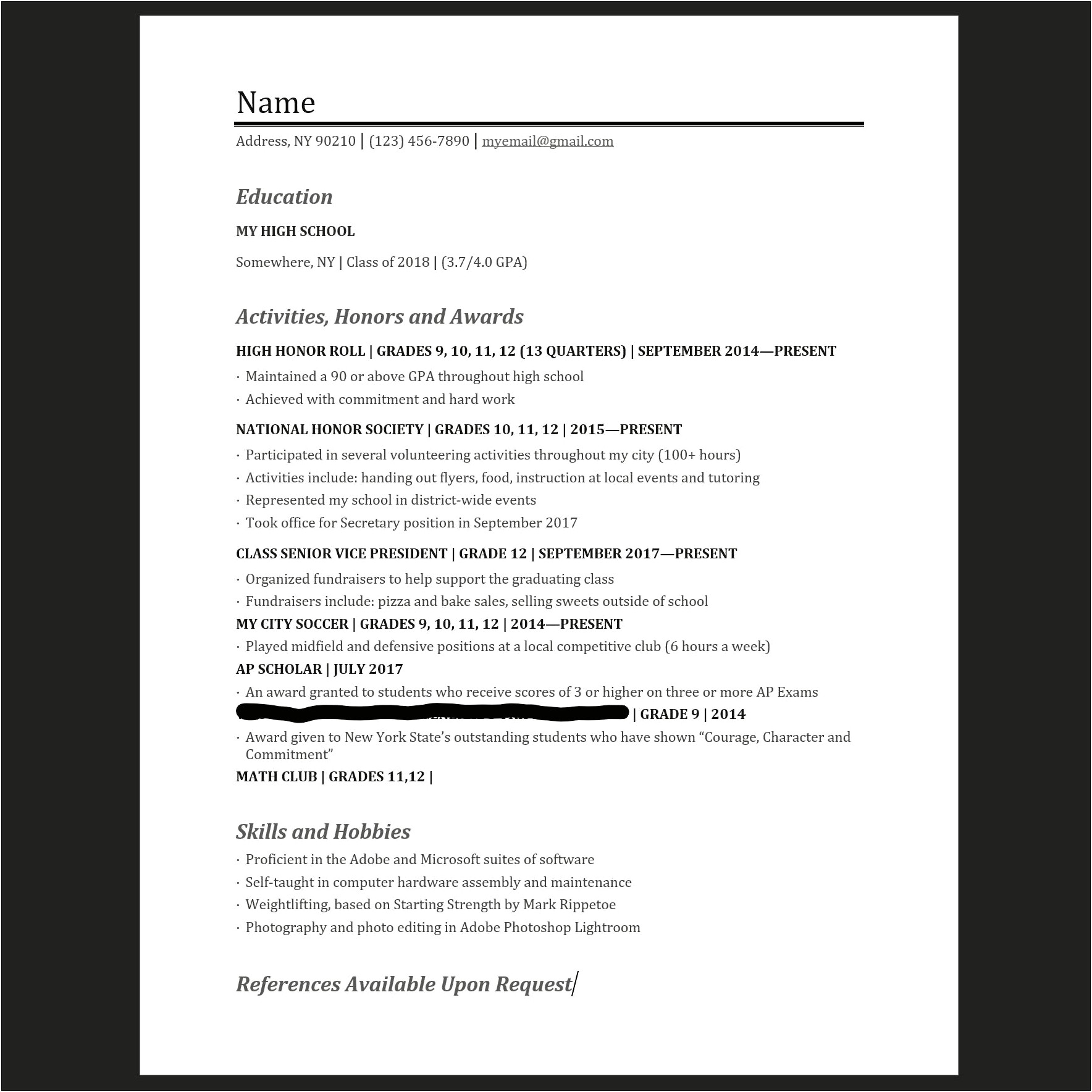 Vlunteering At A High School Resume