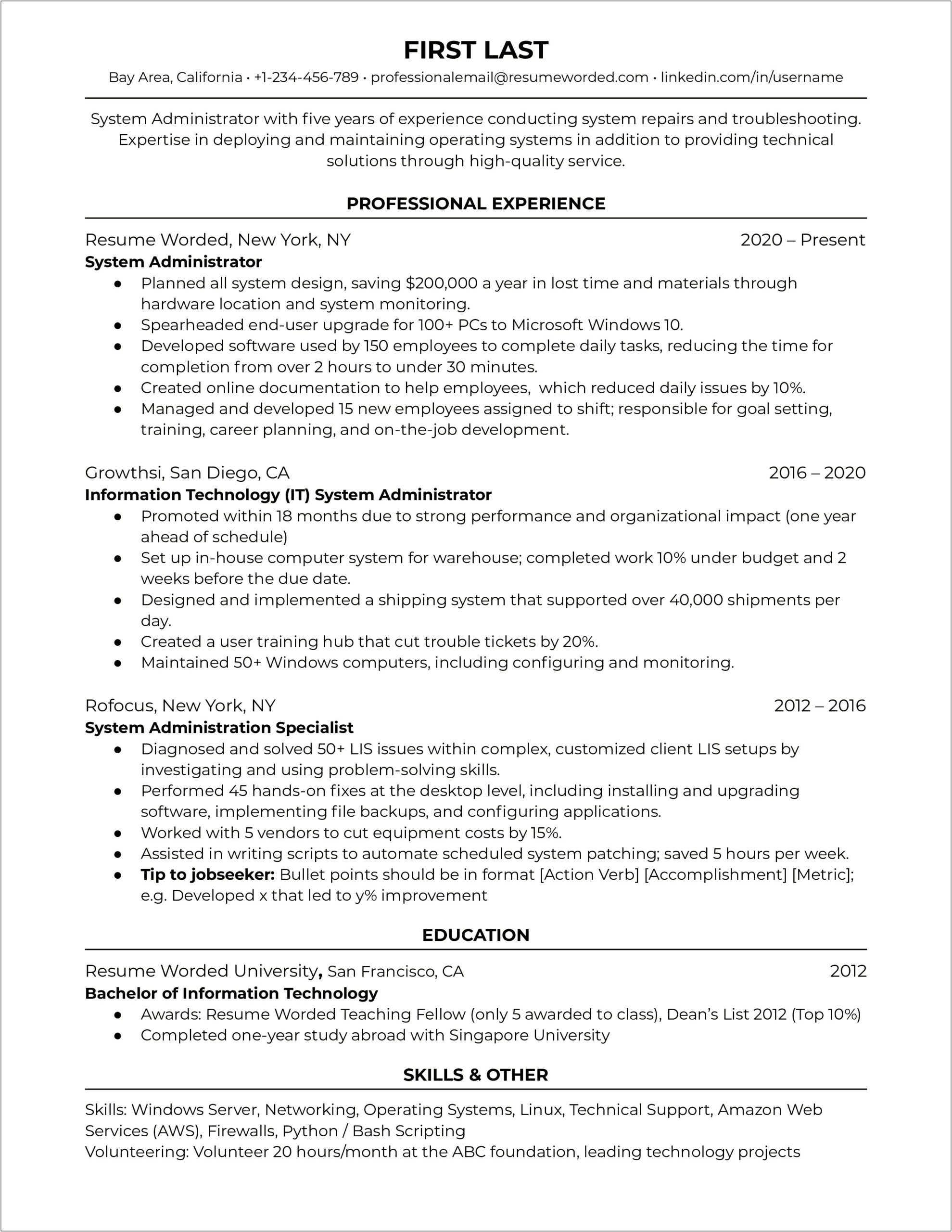 Vmware Administrator Resume 2 Years Experience