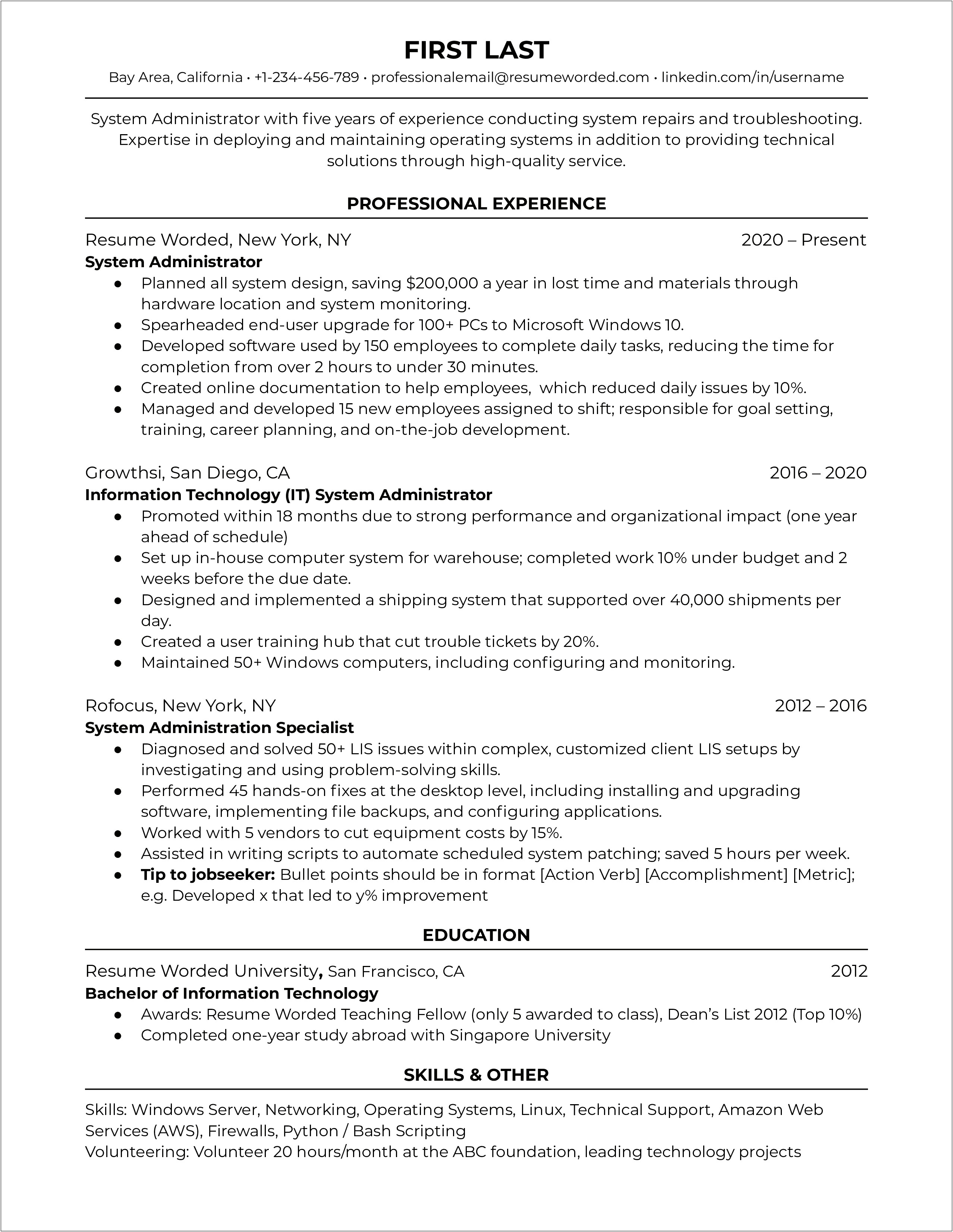 Vmware Administrator Resume 2 Years Experience