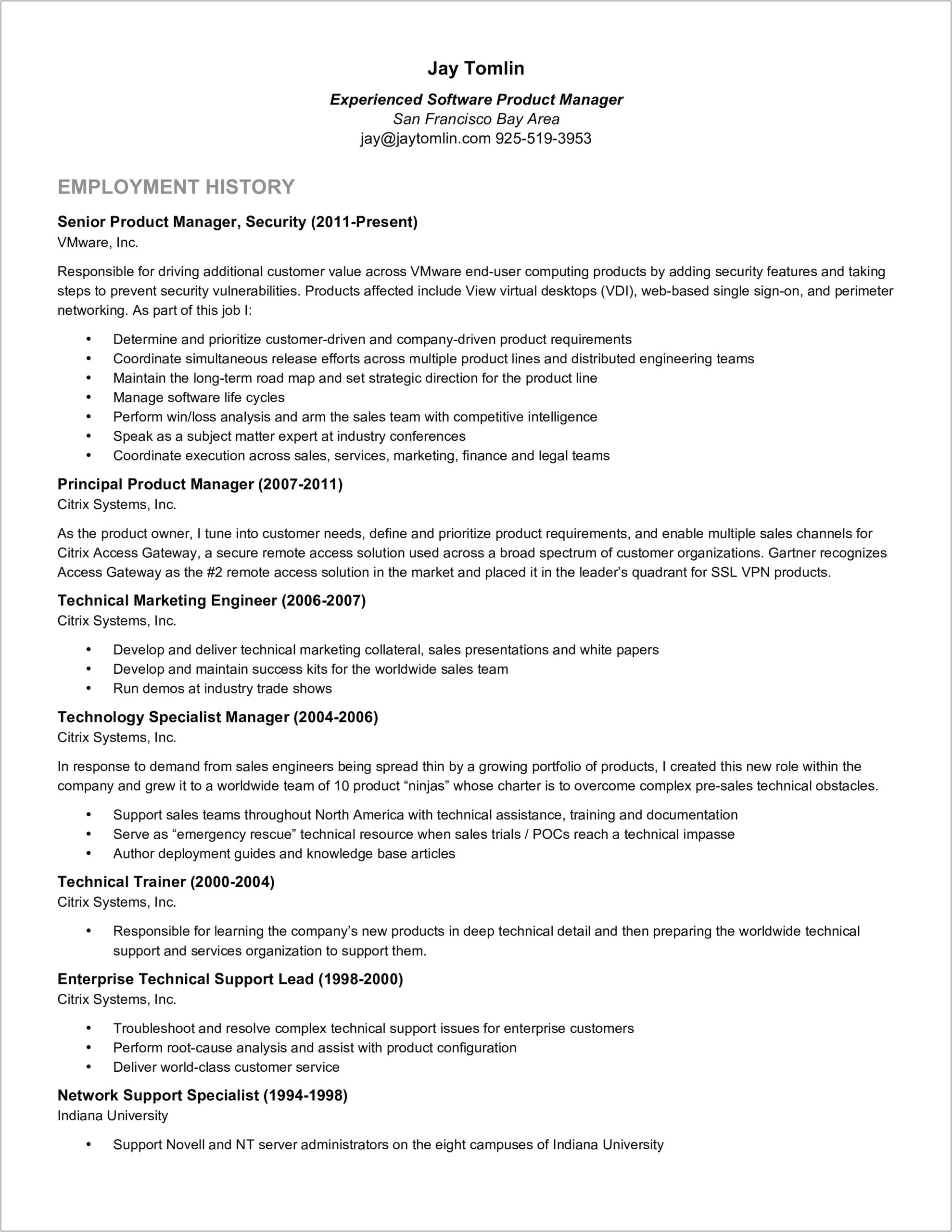 Vmware Project In Networking Sample Resumes