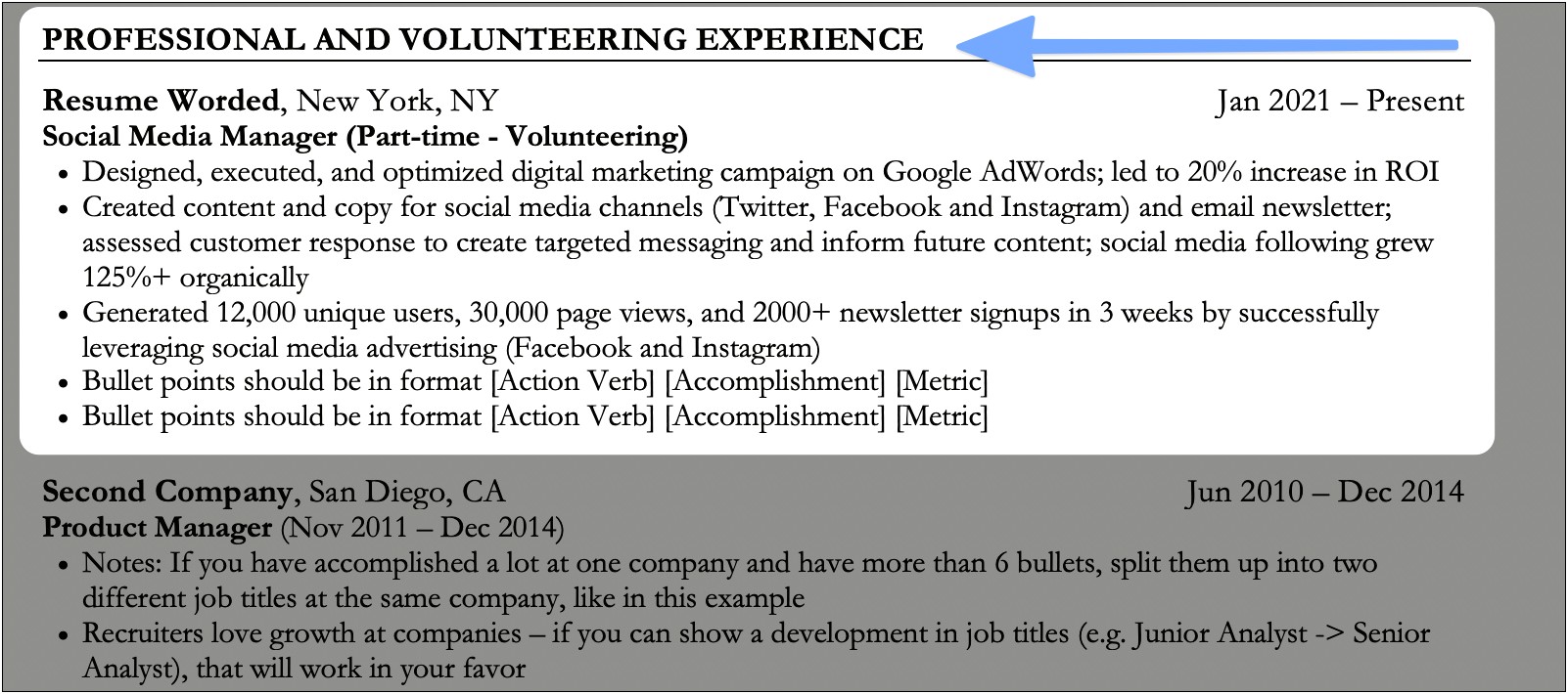 Volunteer And Other Experiences On Resume