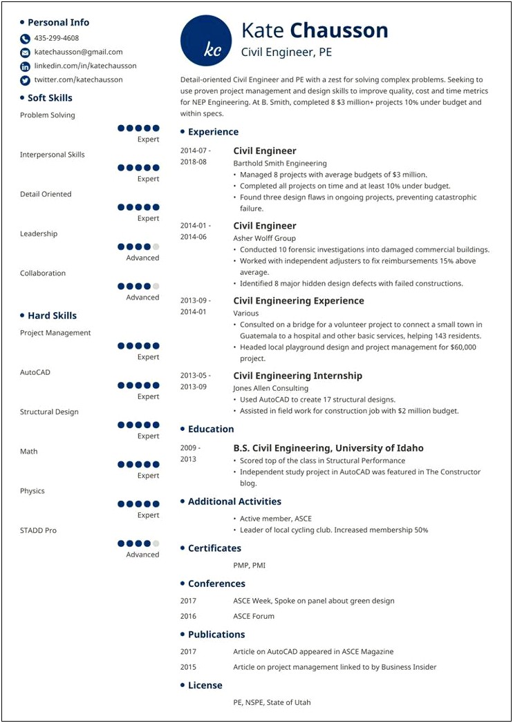 Volunteered During Engineering Career Fair Resume Example