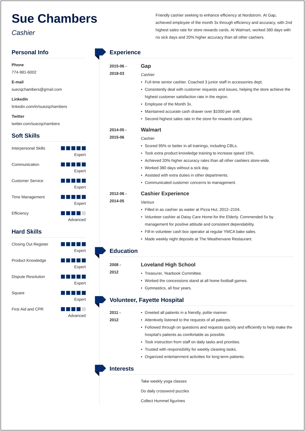 Walmart Cashier Job Duties For Resume