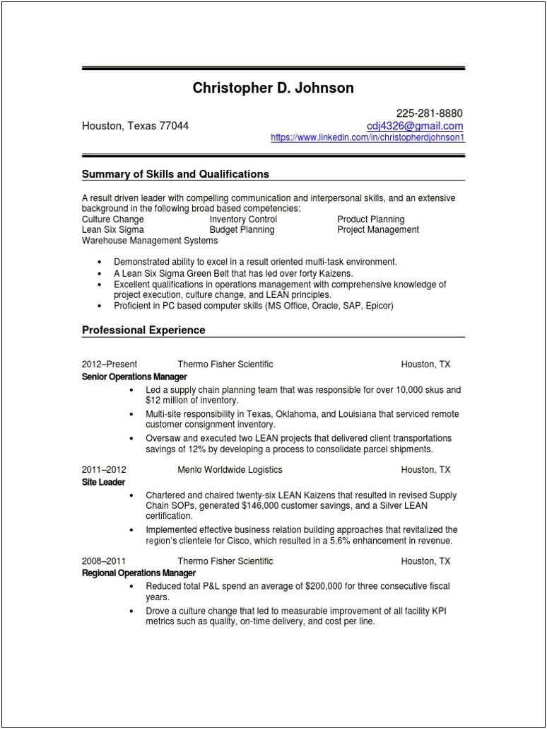 Ware Houseoperational Manager Skills On A Resume