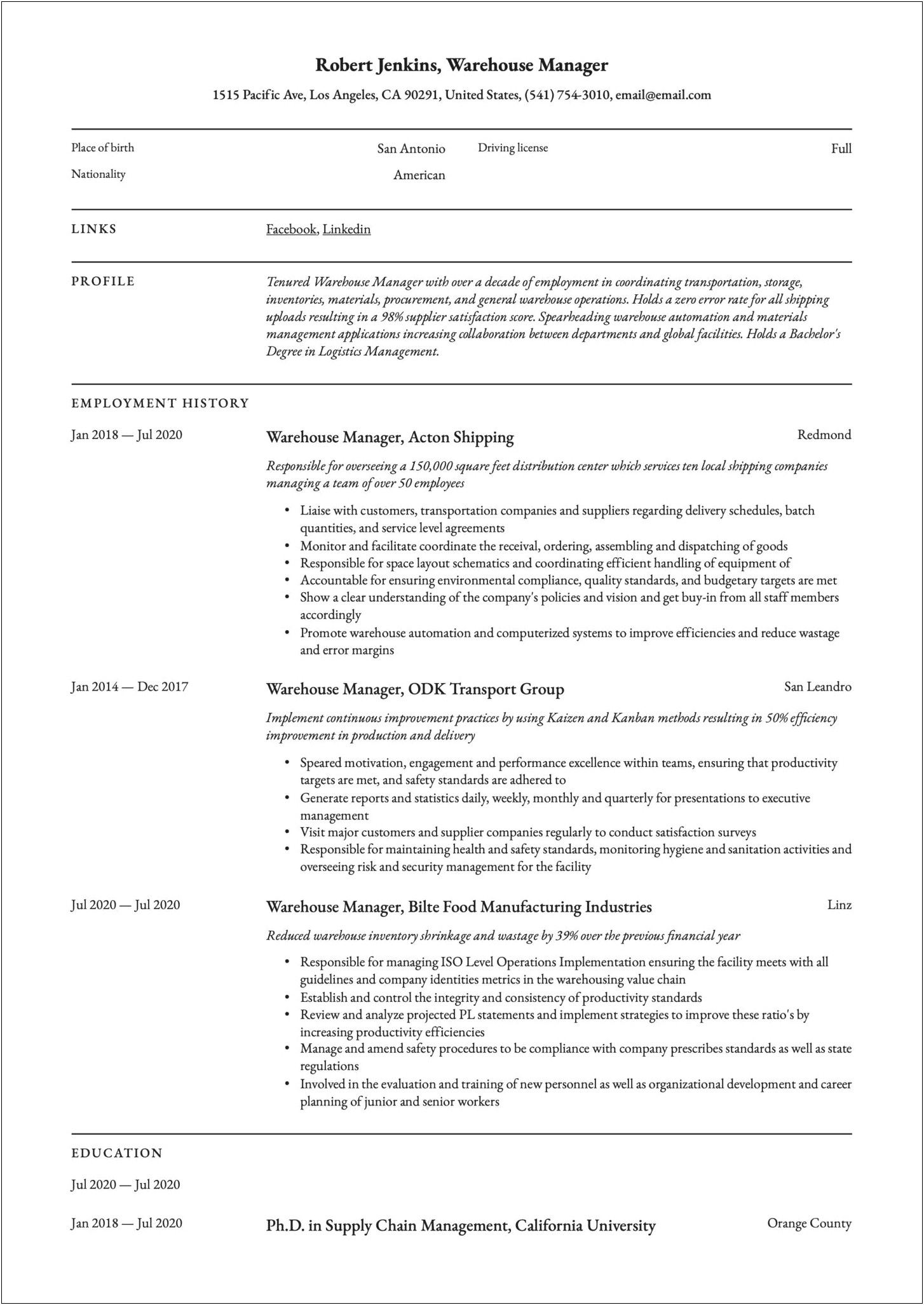 Warehouse Operations Manager Resume Sample Pdf