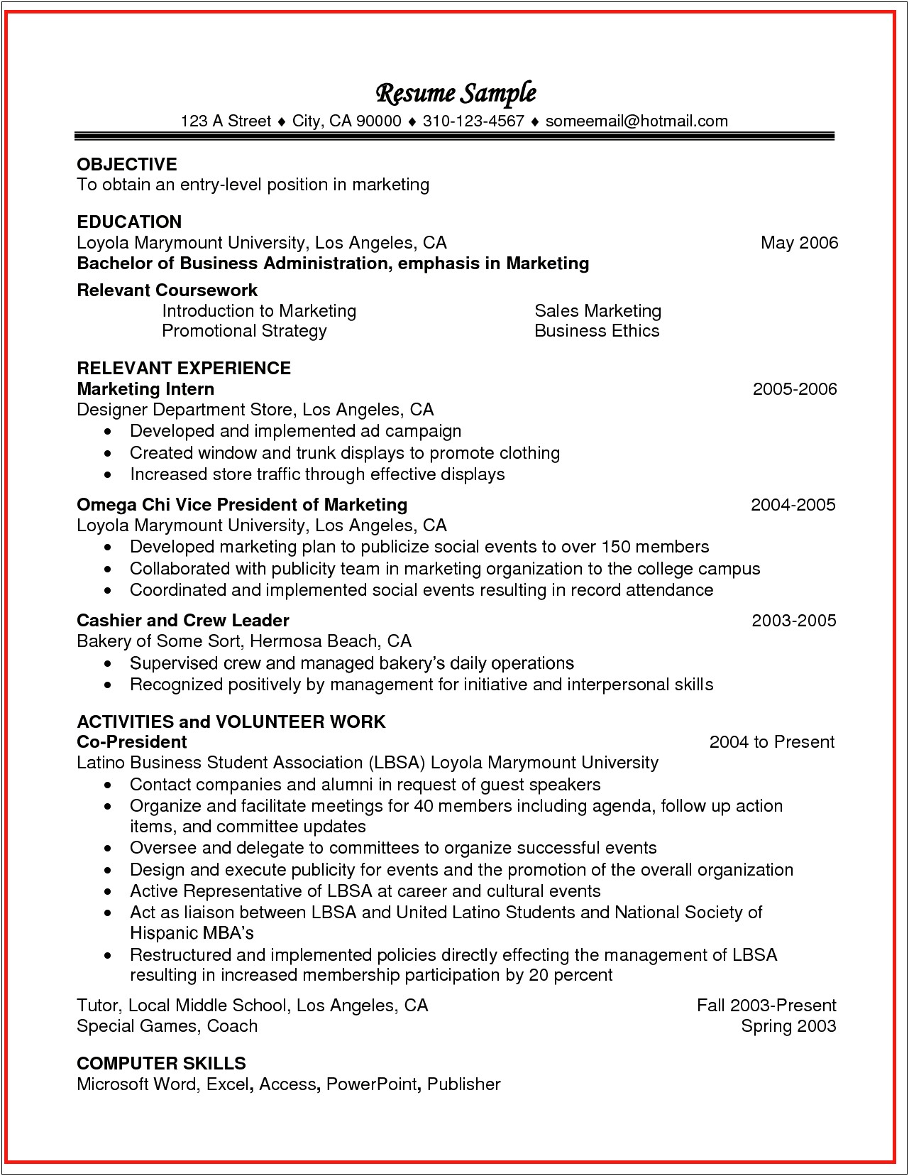 Warrington College Of Business Resume Sample