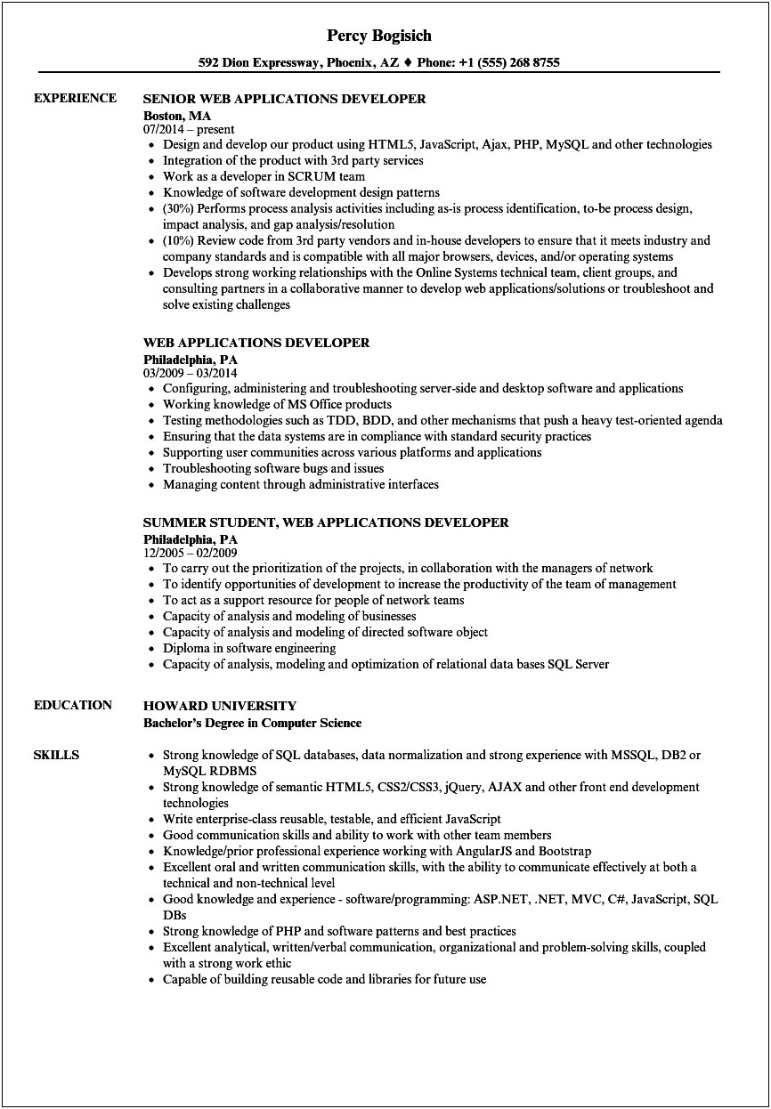 Web Application Developer Resume Samples Jobherojobhero