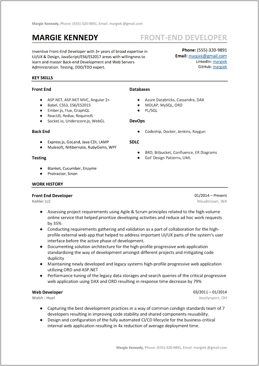 Web Back End Developer Resume Examples 2019