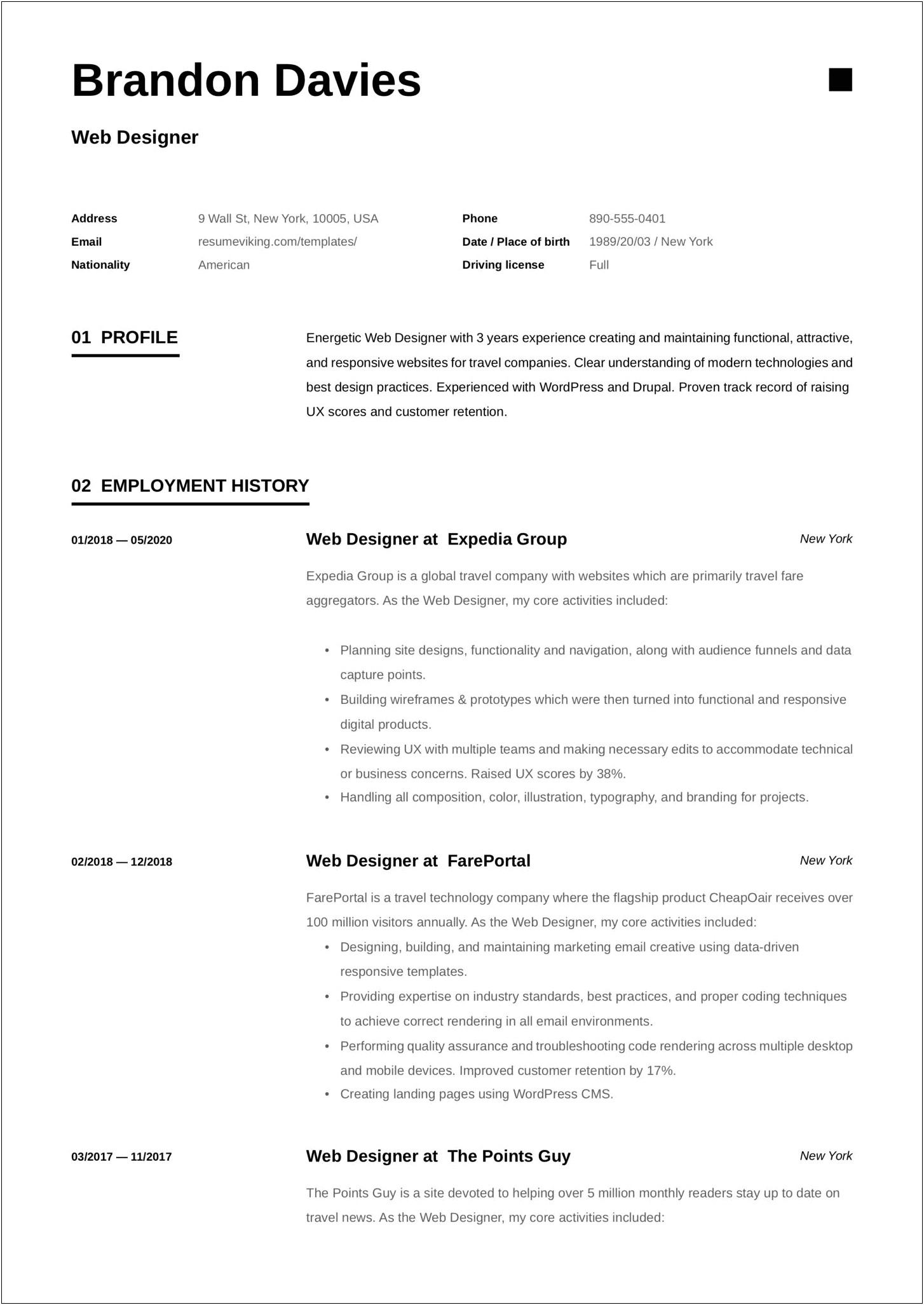 Web Designer Resume Word Format Free Download