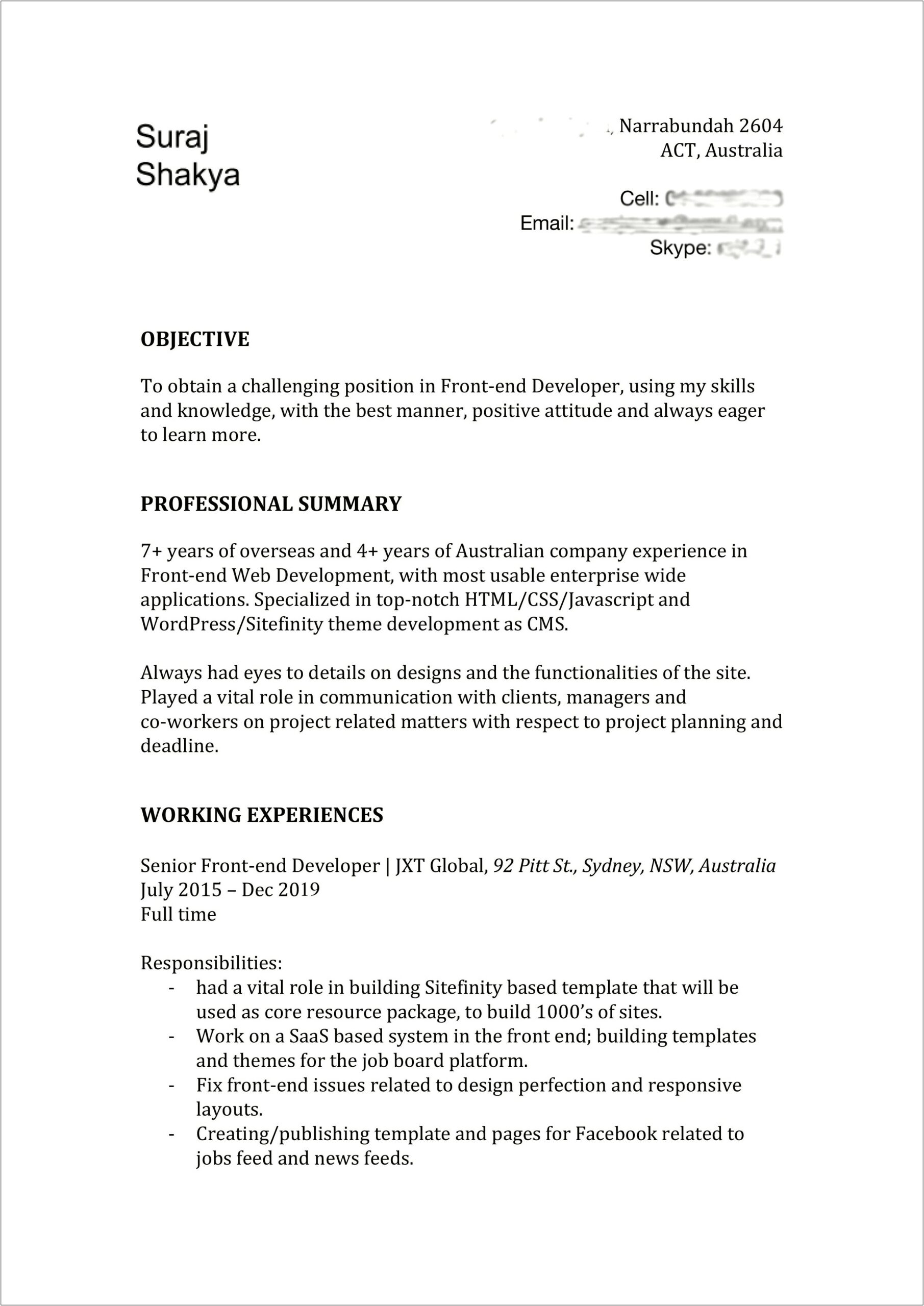 Web Developer Job Objective In Resume