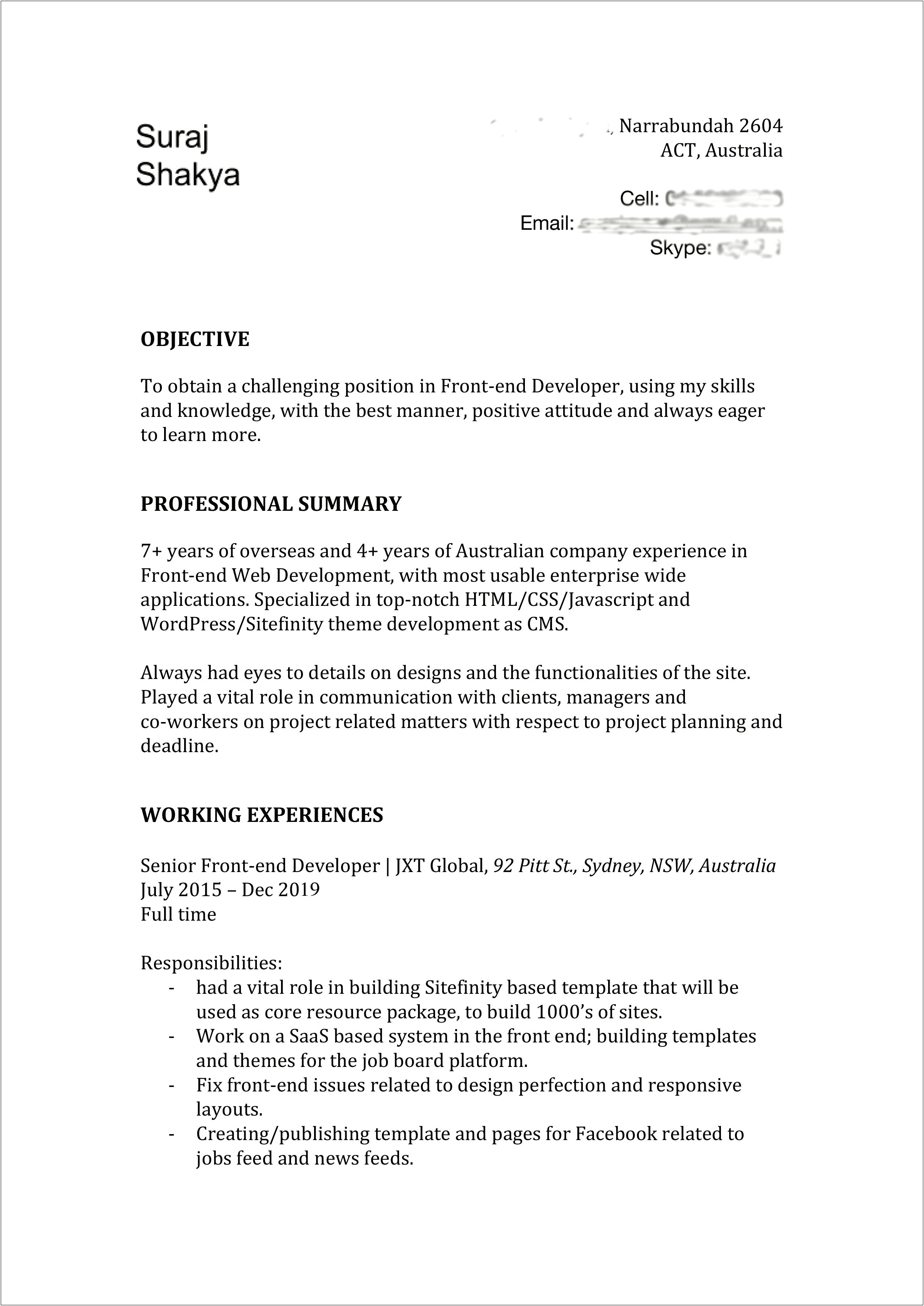 Web Developer Job Objective In Resume