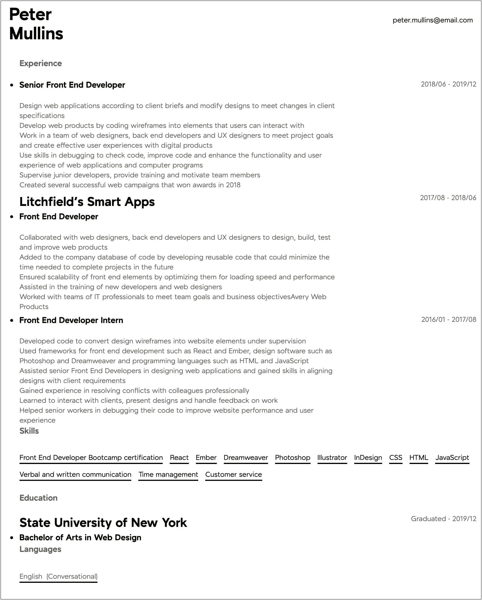 Web Developer Resume Summary Statement Examples