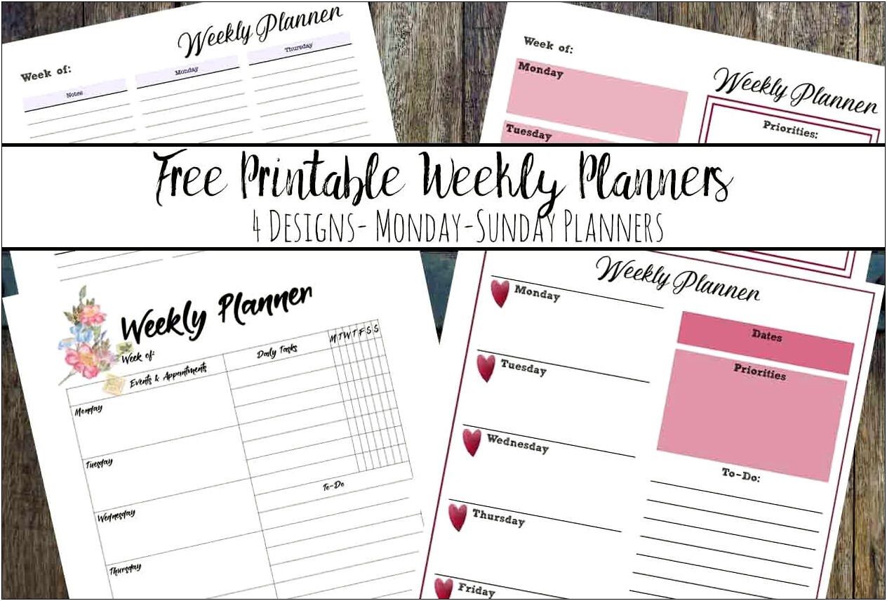 Weekly Planner Template Starts With Sunday Free