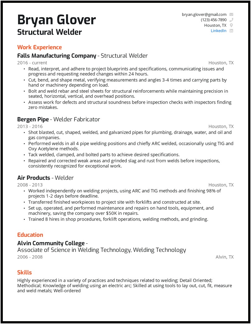 Welding Assistant Job Description For Resume
