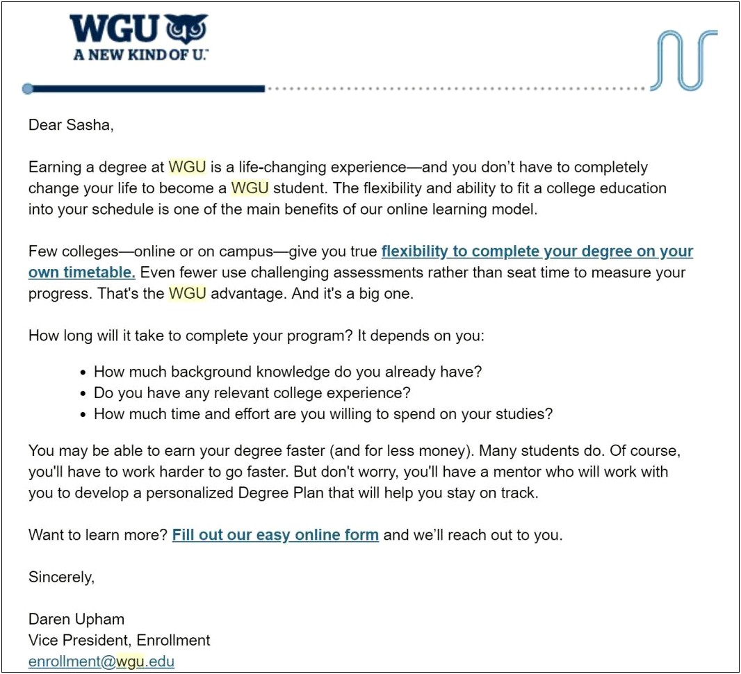 Western Governors University It Student Resume Examples