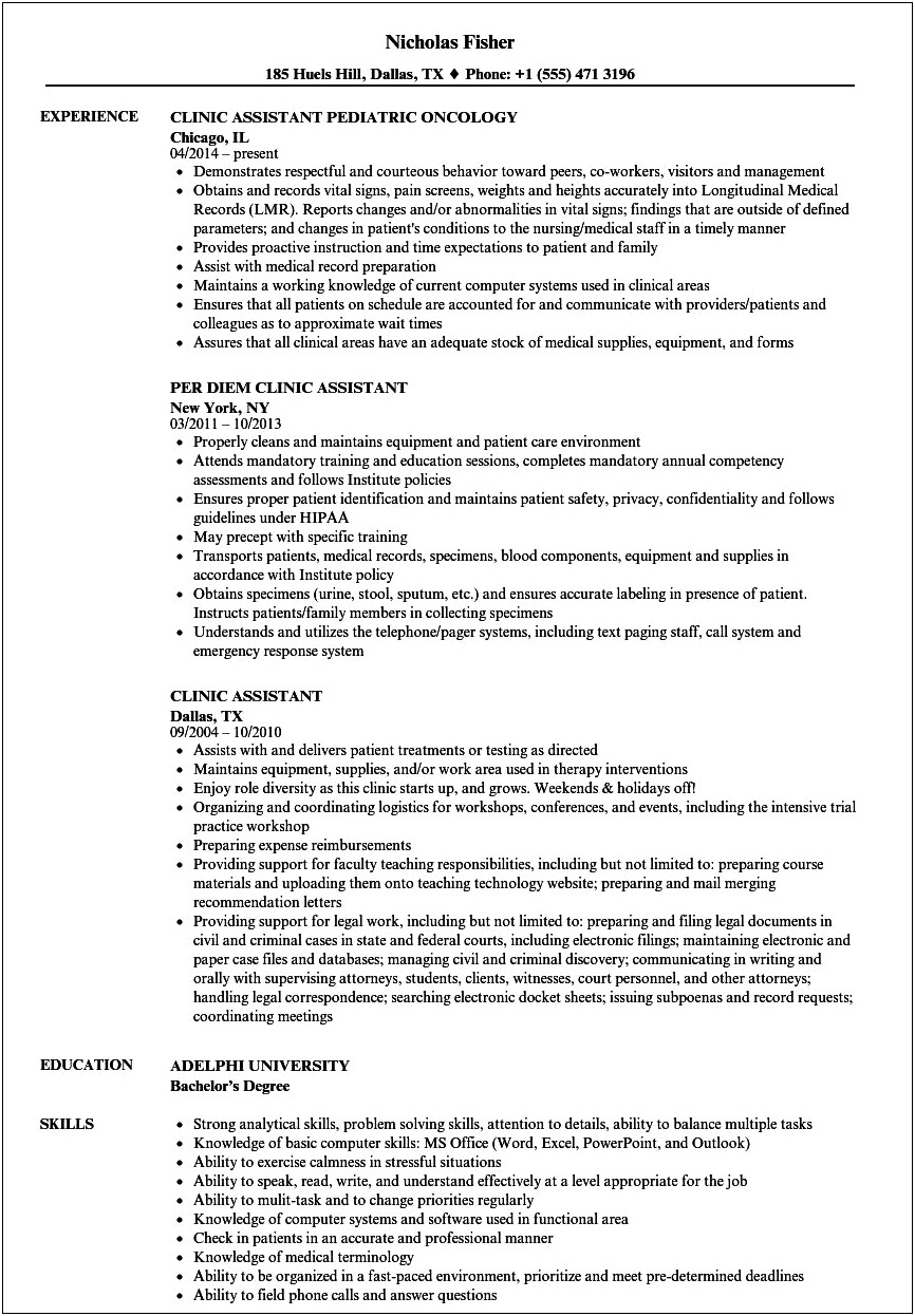 Where To Put Clinic Experience Legal Resume