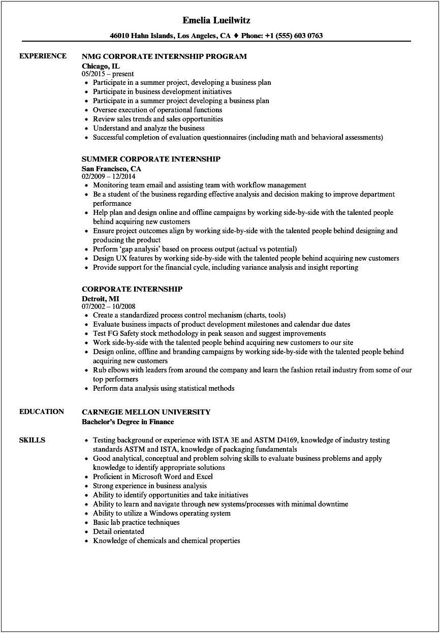 Where To Put Internships In A Resume