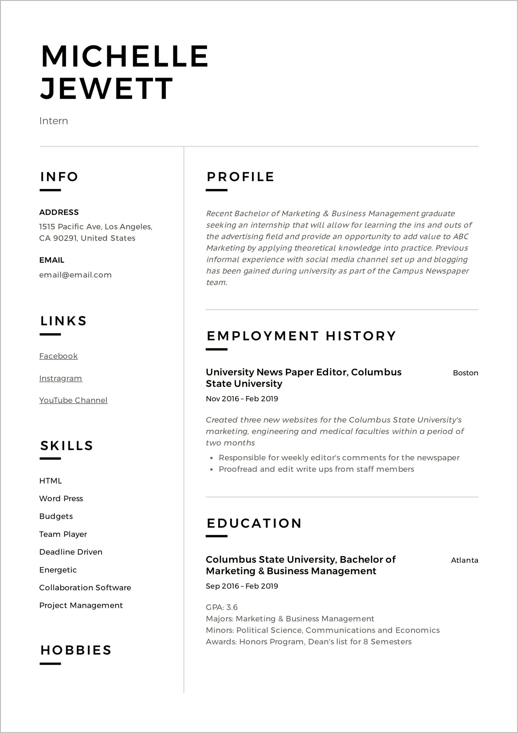 Where To Put Internships On A Resume