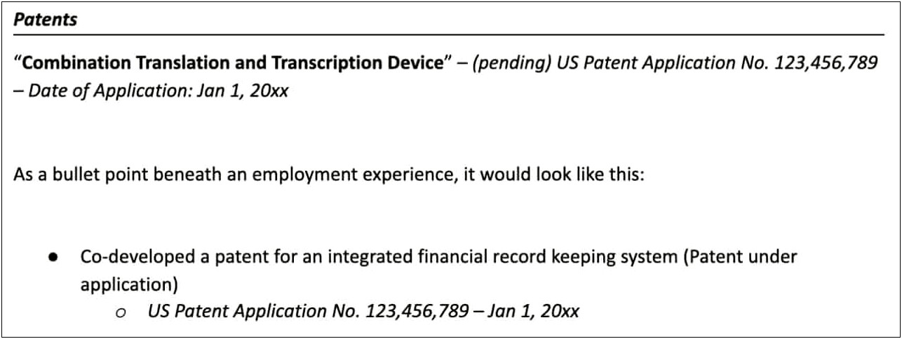 Where To Put Patents And Inventions On Resume