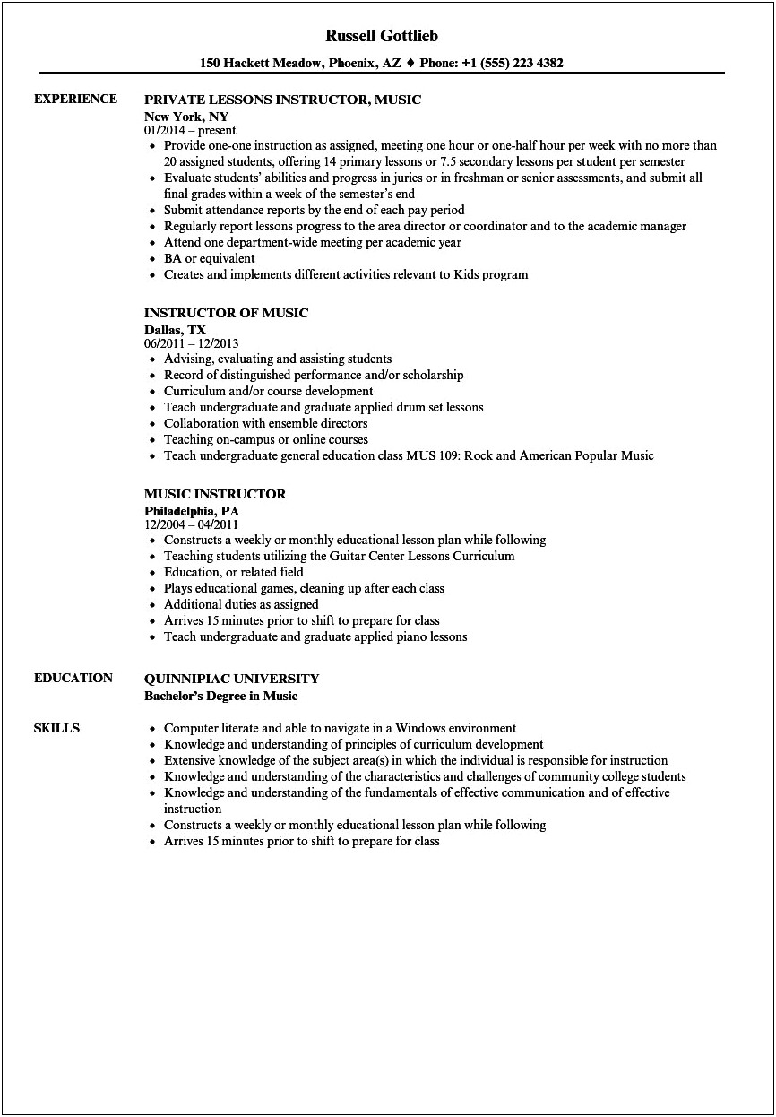 Where To Put Piano On Resume