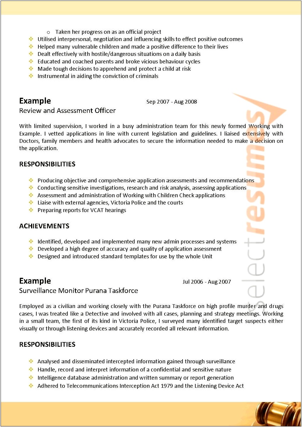 Where To Put Police Check On Resume