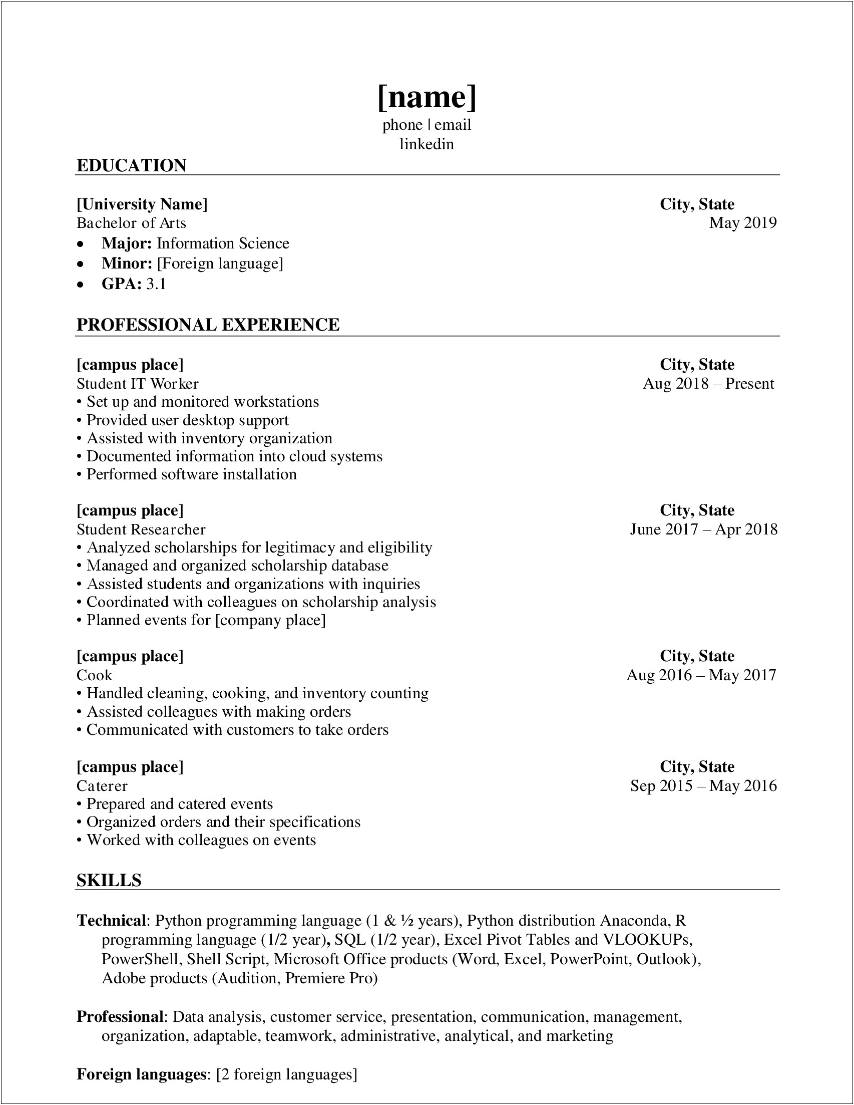 Where To Put Specifications On Resume