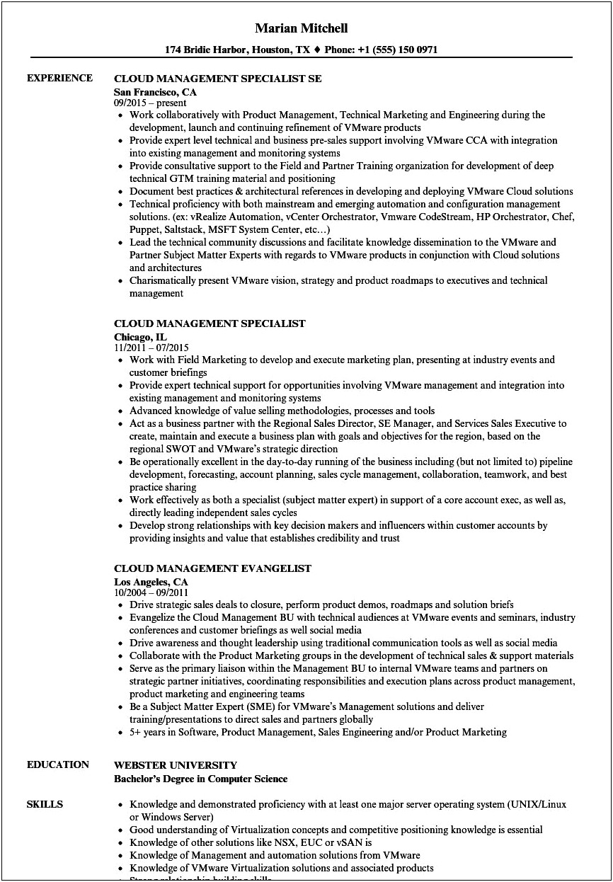 Where To Put Vmware In Resume