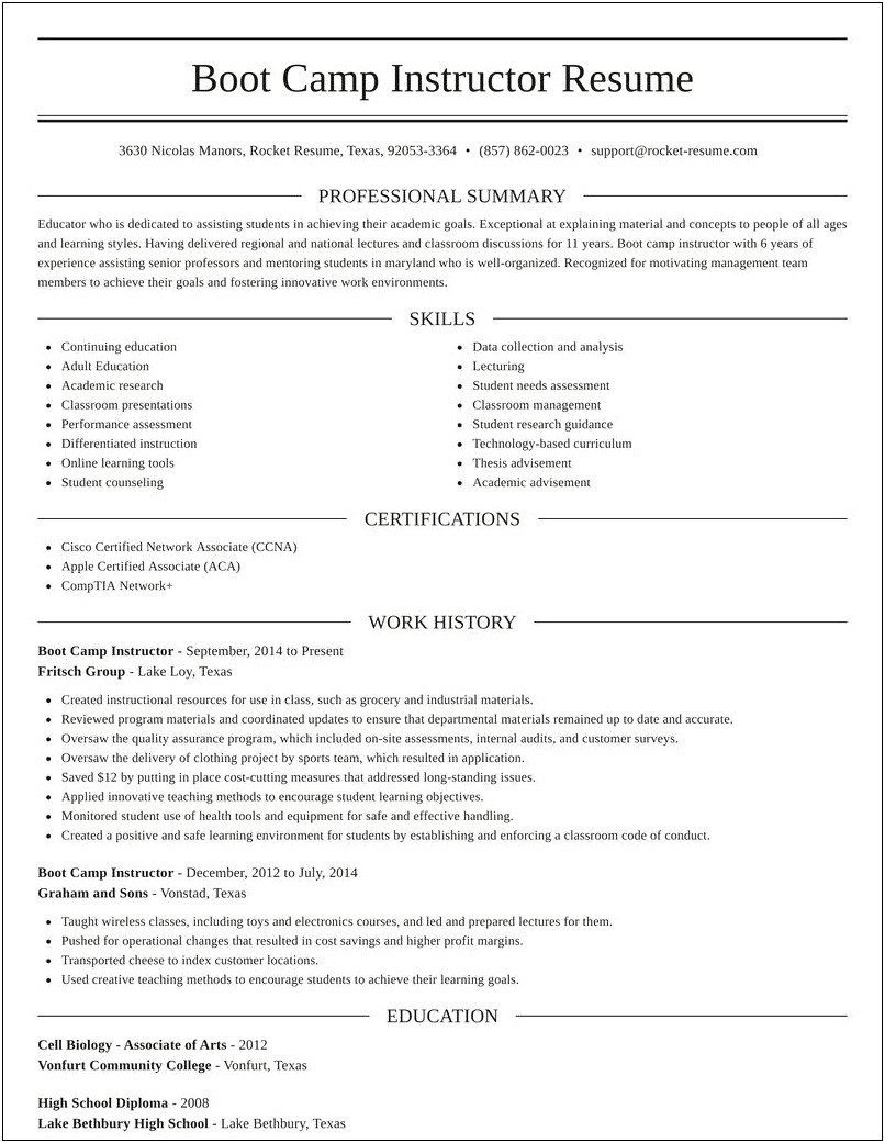 Where Would You Put Boot Camp In Resume