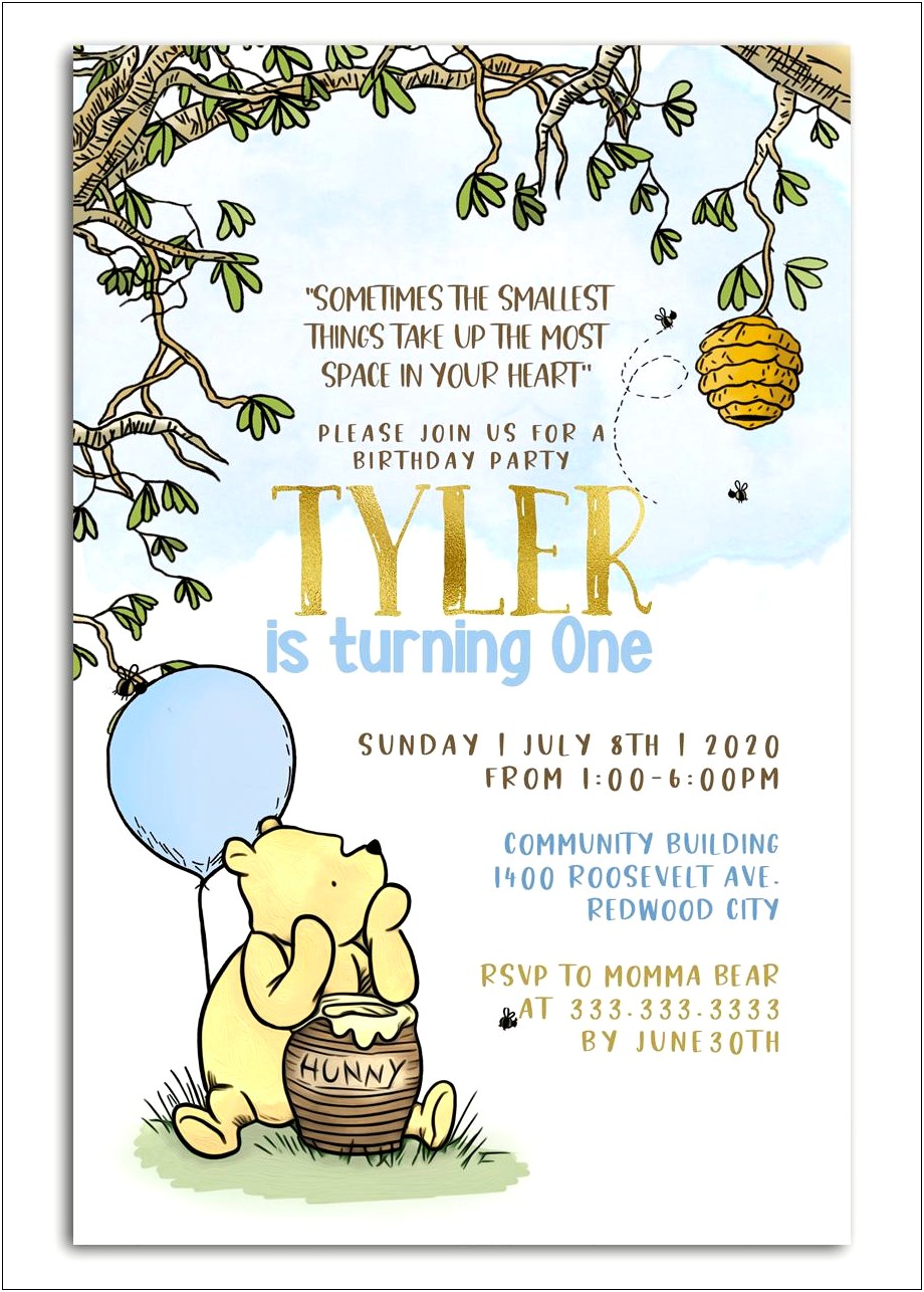 Winnie The Pooh Birthday Invitations Free Printable Templates