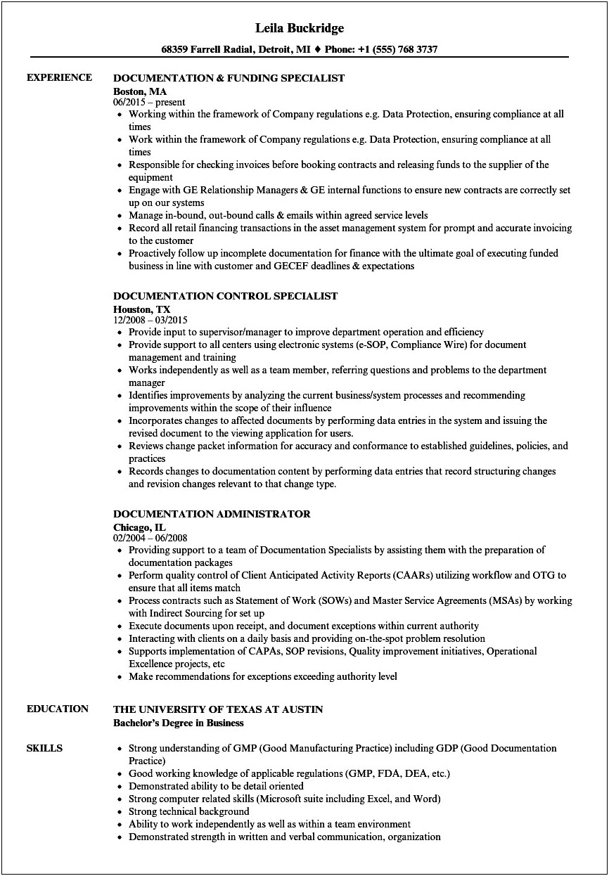 Wording Deciphering Documentation On A Resume