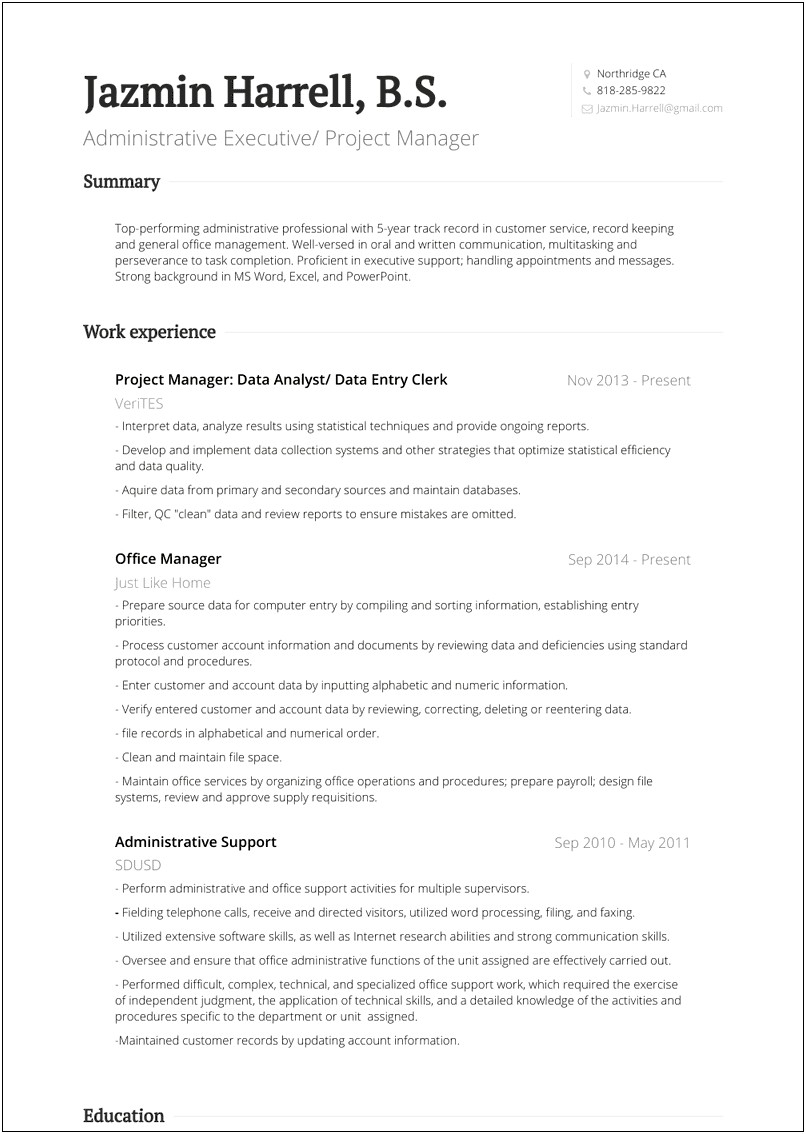 Words To Use Data Entry Resume