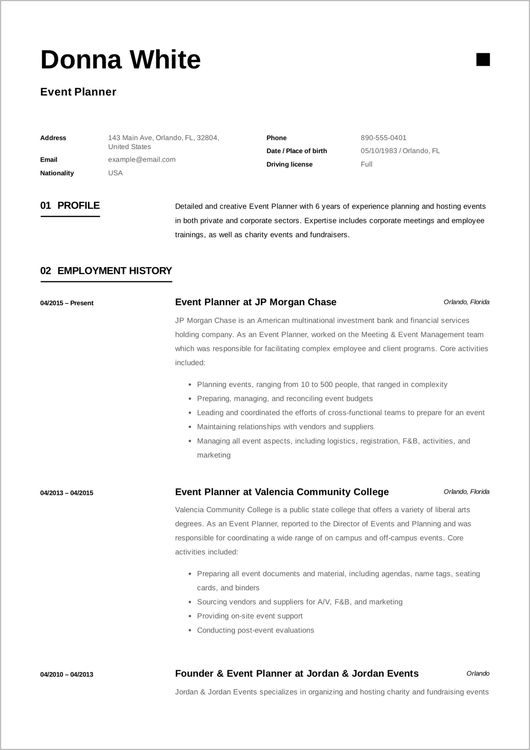 Words To Use Event Planning Resume