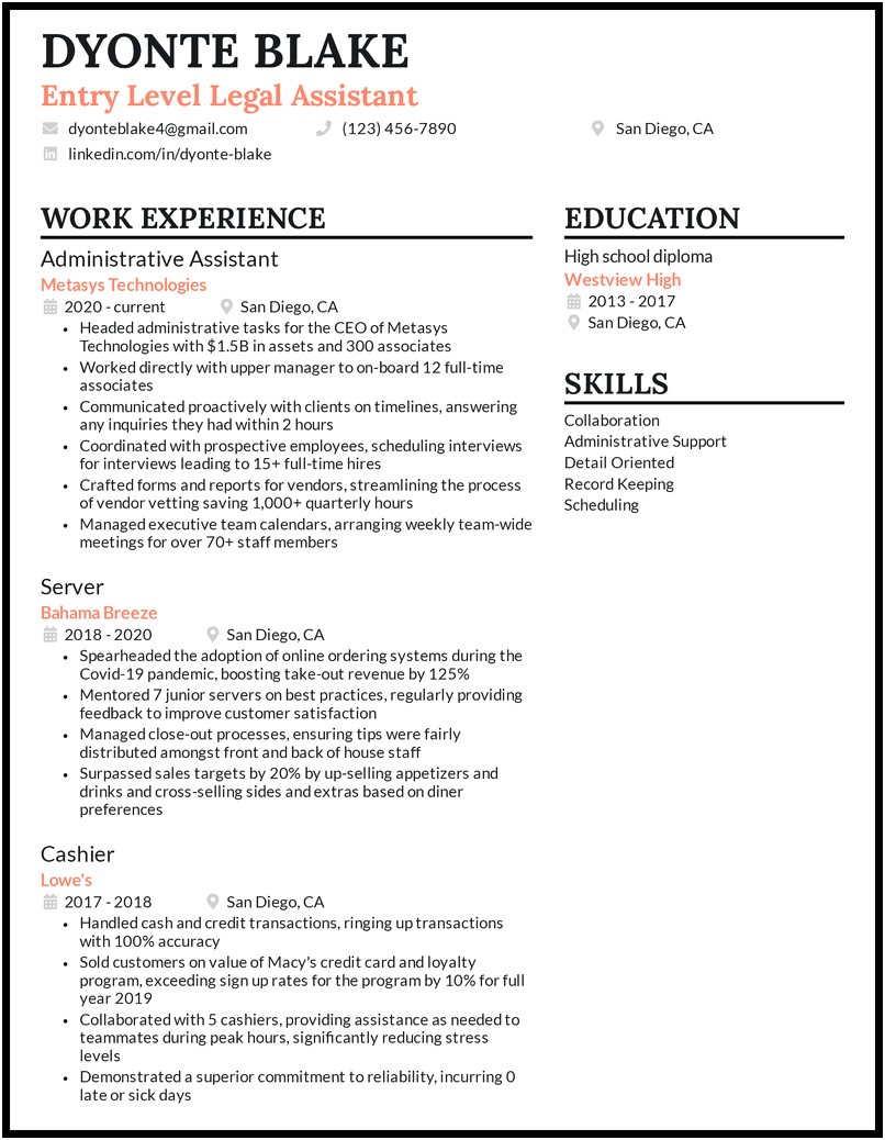 Work Experience For Legal Secretary On Resume Examples