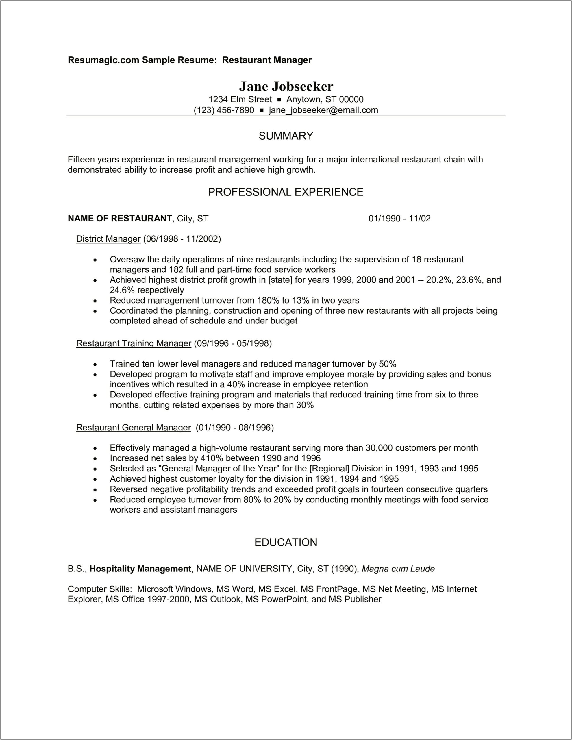 Work Experience Resume Examples Chinese Food