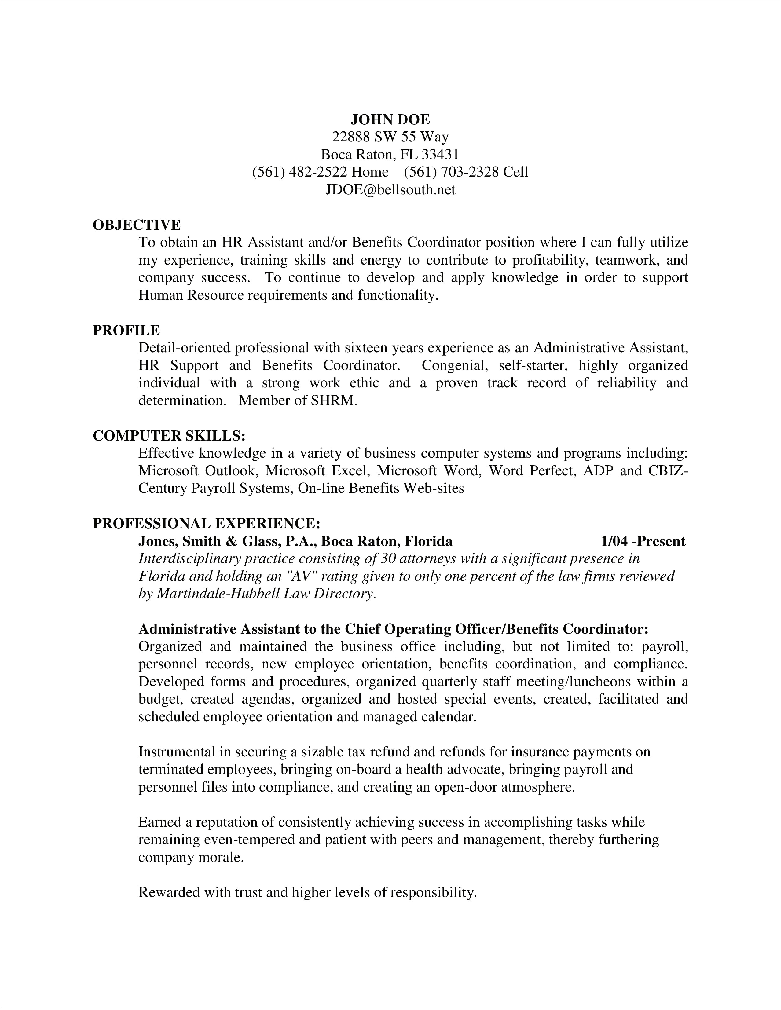 Work Experience Resume For Office Assistant