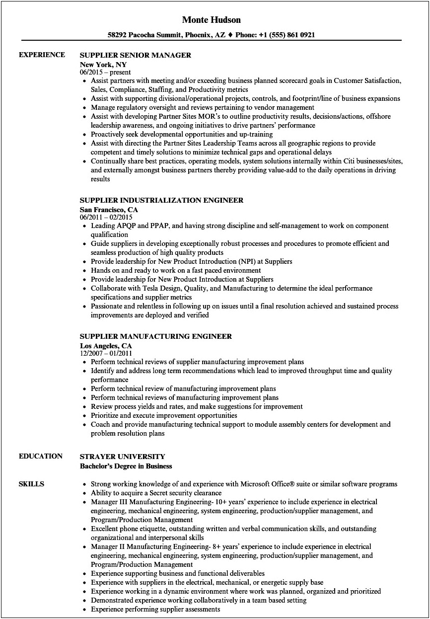 Work With Suppliers For Technology Evaluation Resume Line