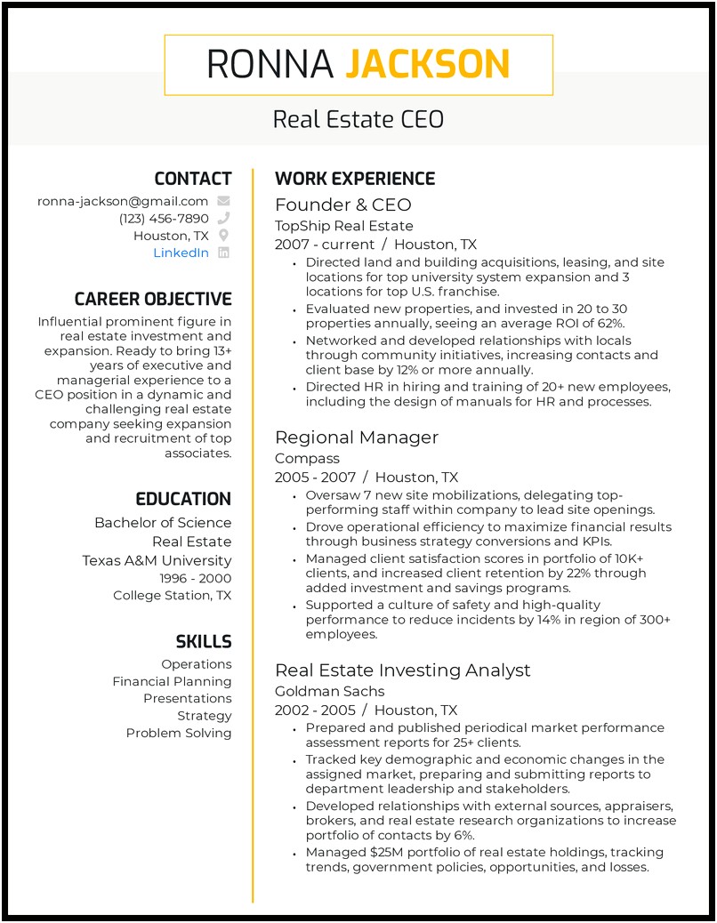 Working For A Real Estate Investor Resume