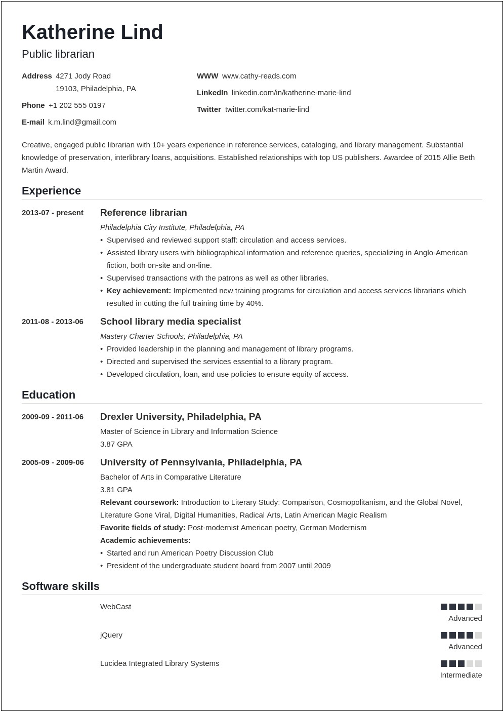 Working In A School Library Resume Summary