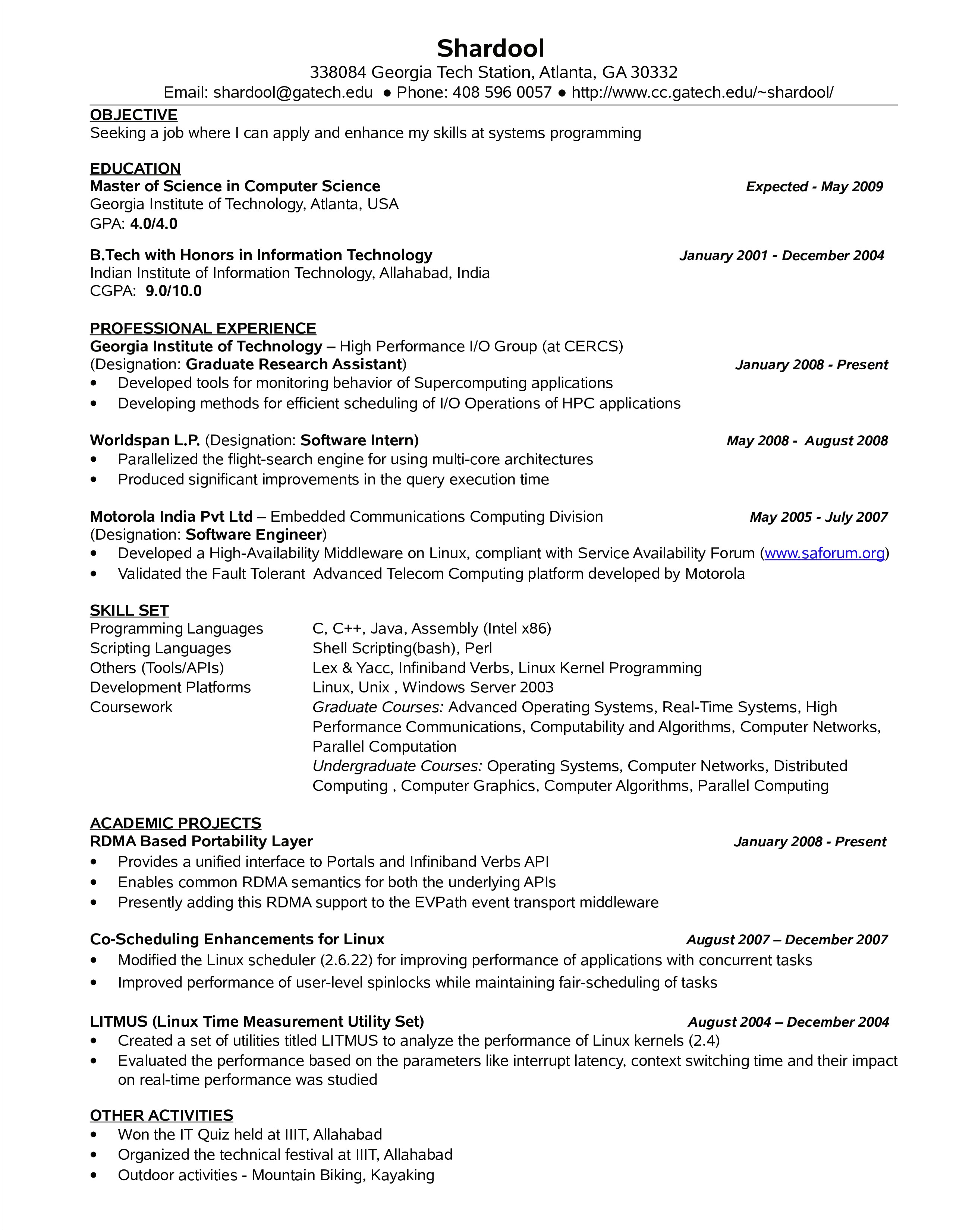 Working On Unix Based Servors Resume