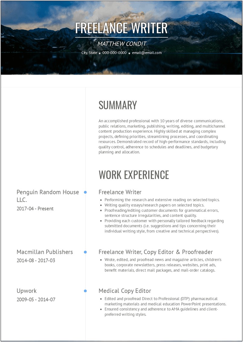 Writer's Resume For No Experience