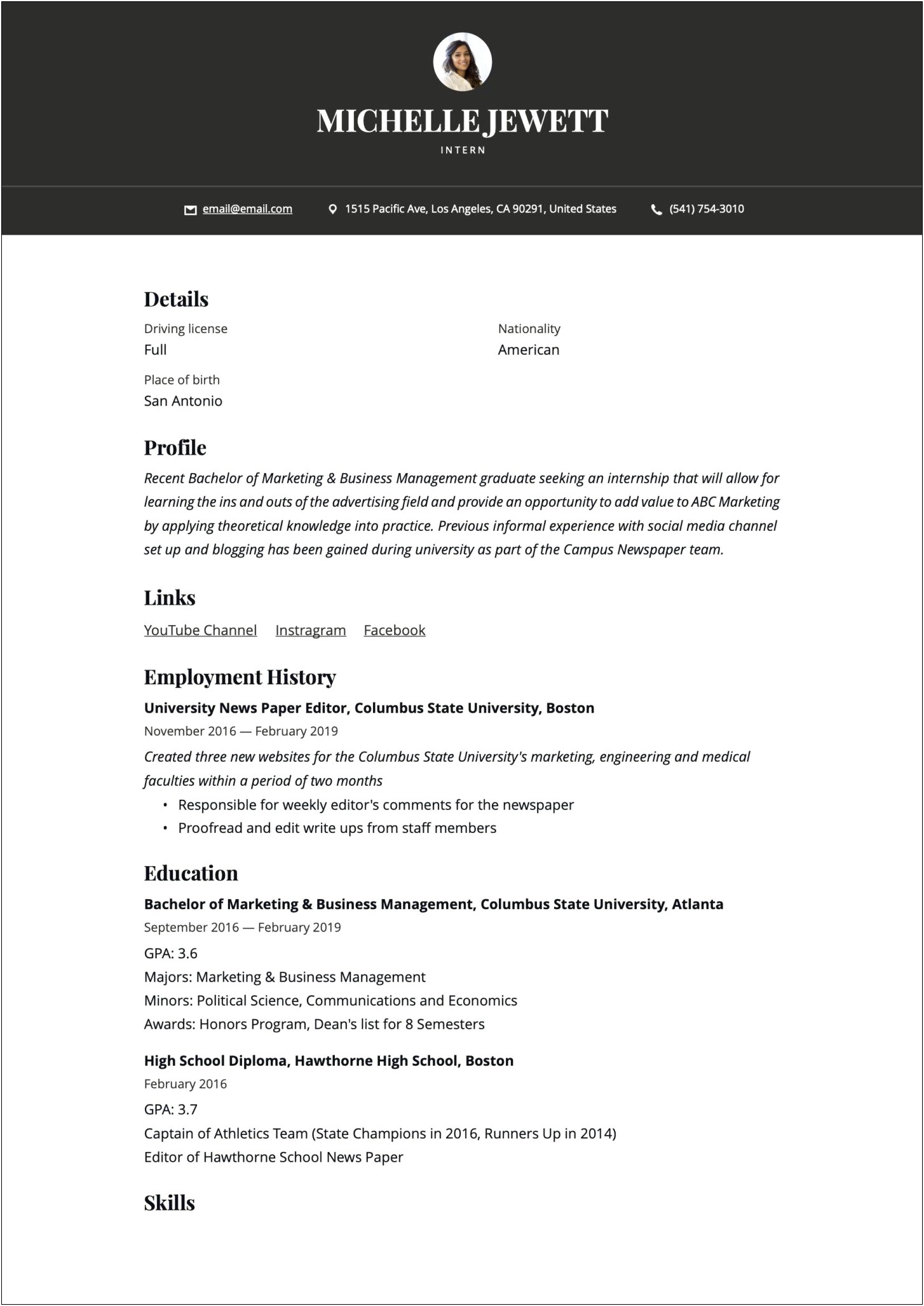 Writing An Objective For An Internship Resume