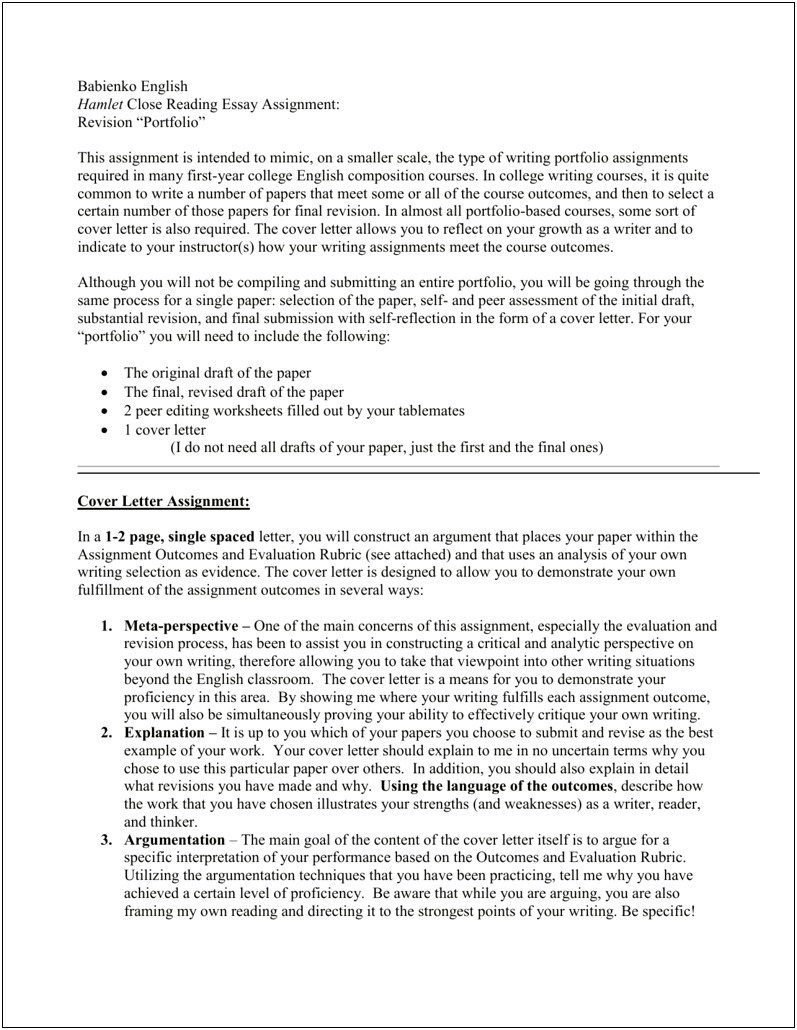 Writing Resume And Cover Letter Assignment