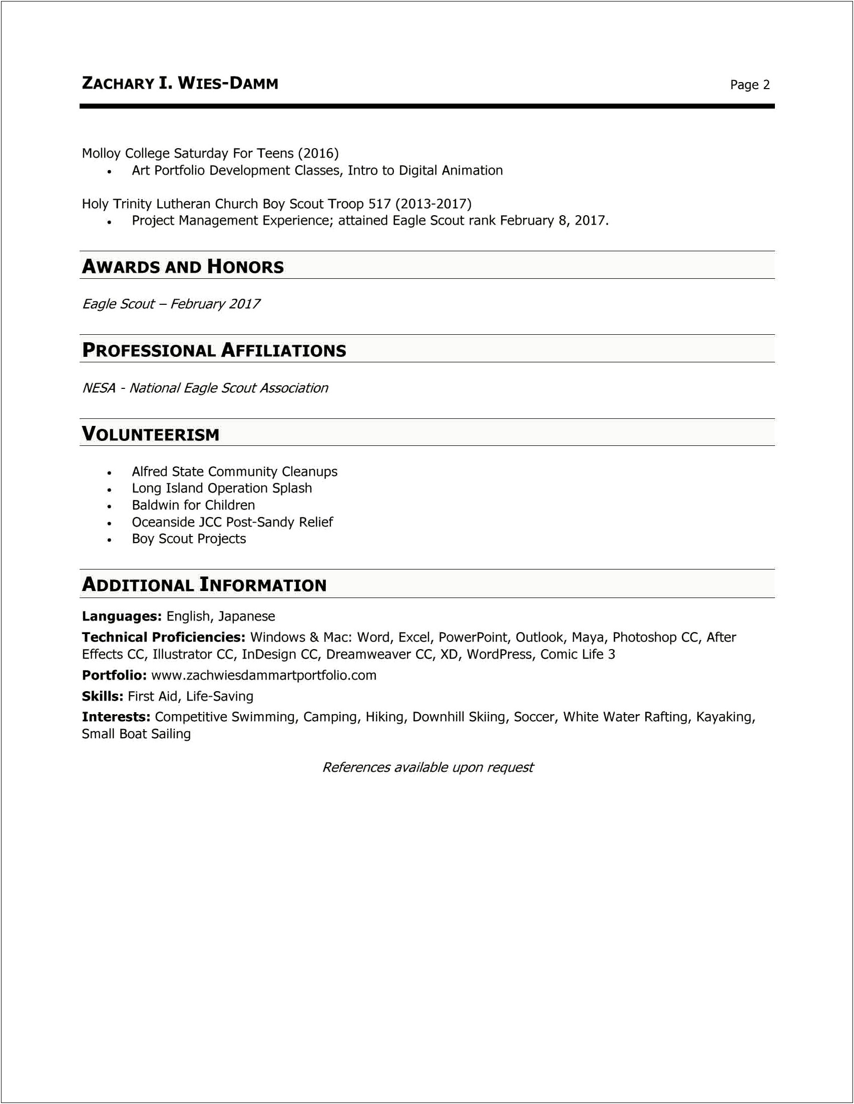 Writing Scout Parents Experience On Resume