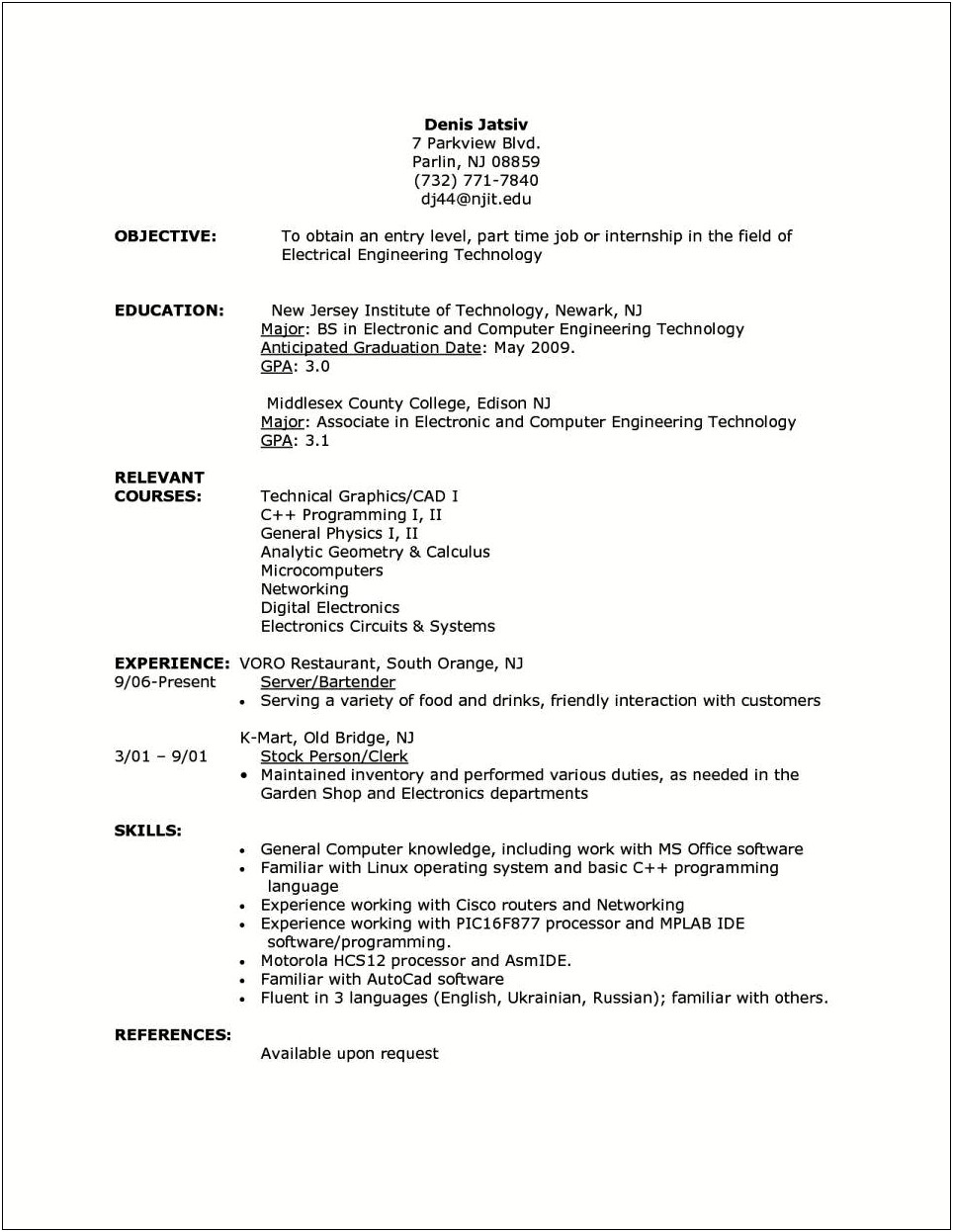 Writinga Resume.for A.full Time.job Any