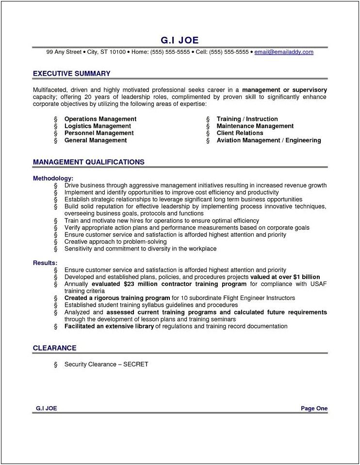 Written Examples Of Summary For A Resume