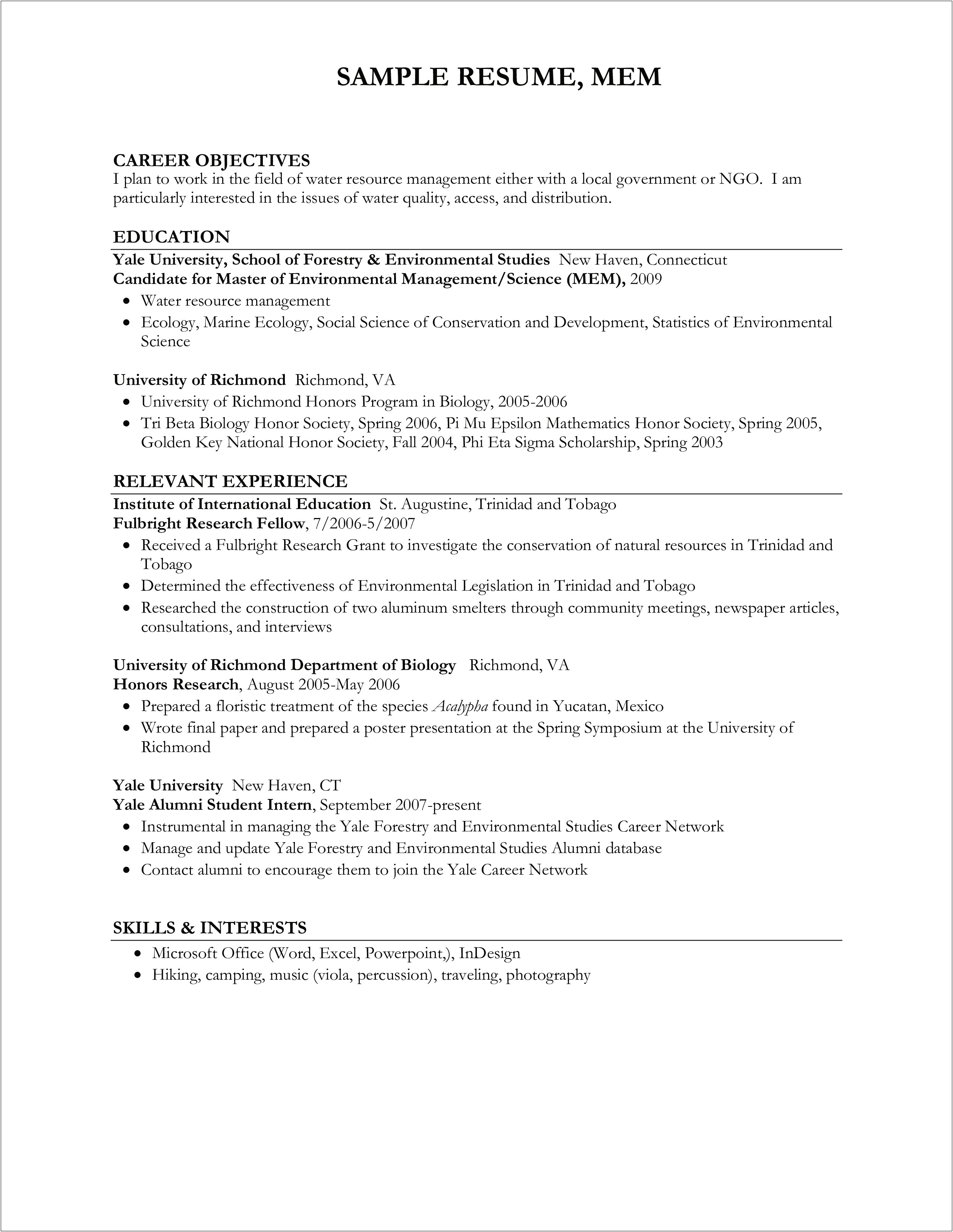 Yale School Of Management Resume Template